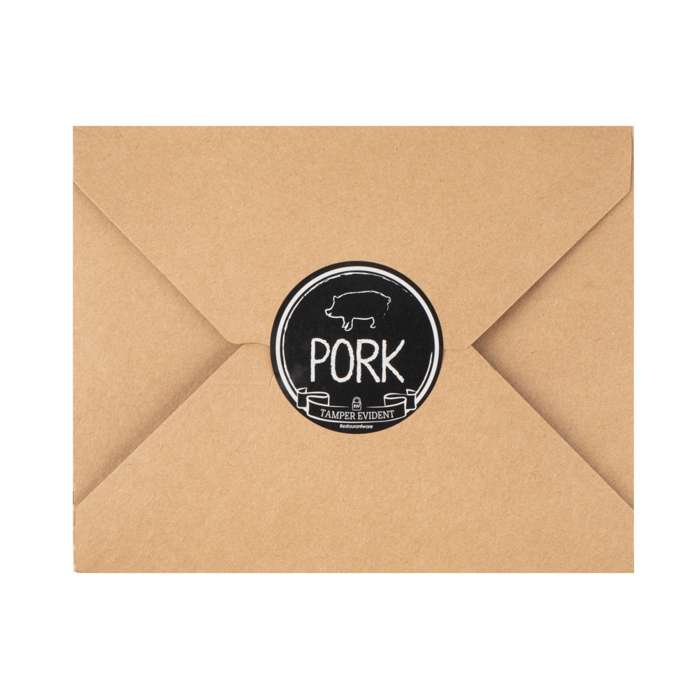 Label Tek Plastic Pork Label - Black with White Font, Tamper-Evident - 2" x 2" - 500 count box