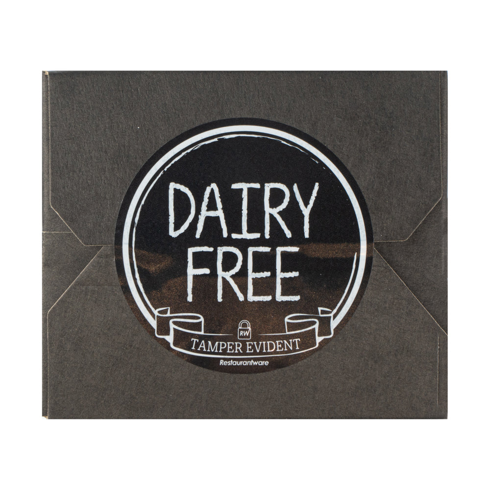 Label Tek Plastic Dairy Free Label - Black with White Font, Tamper-Evident - 2" x 2" - 500 count box