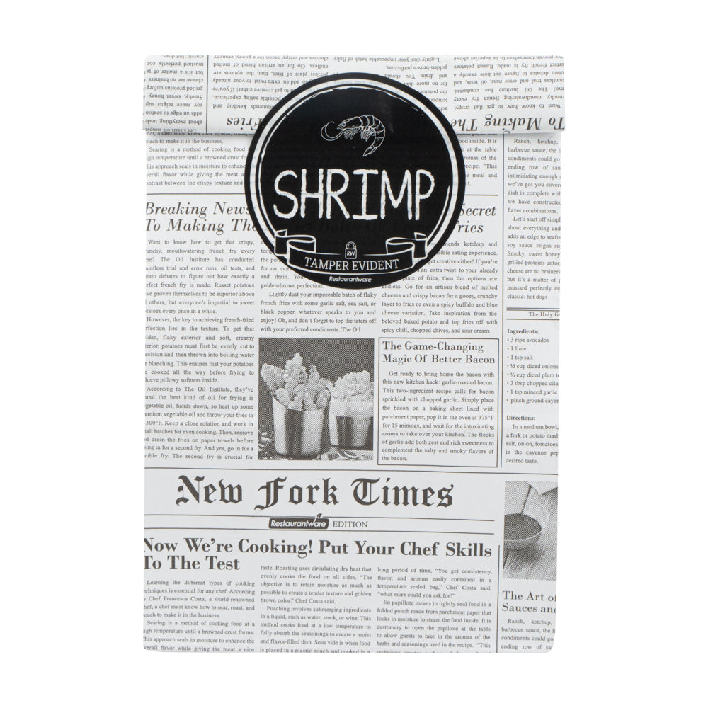 Label Tek Plastic Shrimp Label - Black with White Font, Tamper-Evident - 2" x 2" - 500 count box