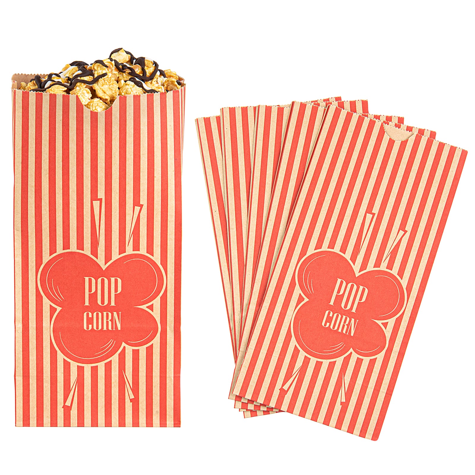 Bag Tek 1 oz Red and Kraft Paper Popcorn Bag - 4 1/4" x 2 1/4" x 9 1/2" - 100 count box