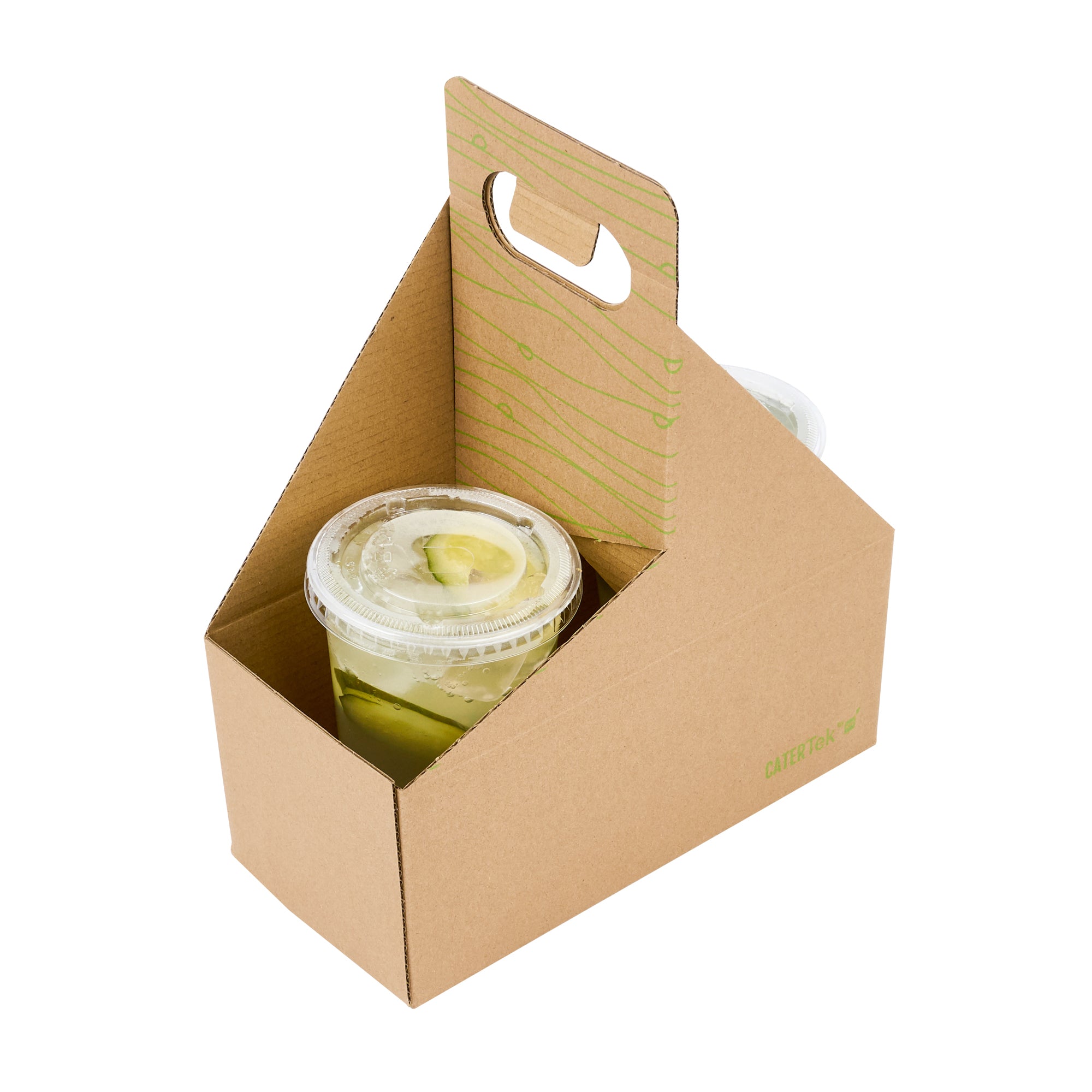 Cater Tek Kraft and Green Paper Drink Carrier - Holds 2 - 9" x 4 1/2" x 4" - 100 count box