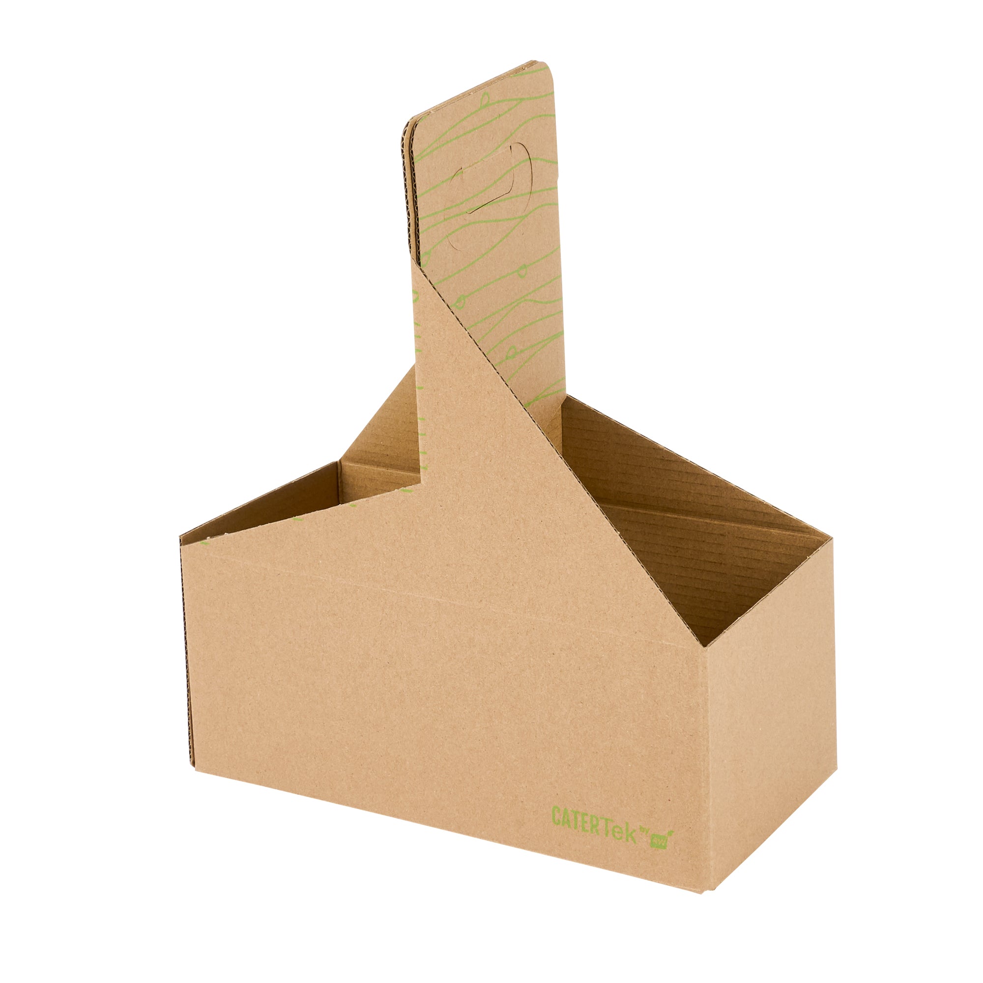 Cater Tek Kraft and Green Paper Drink Carrier - Holds 2 - 9" x 4 1/2" x 4" - 100 count box