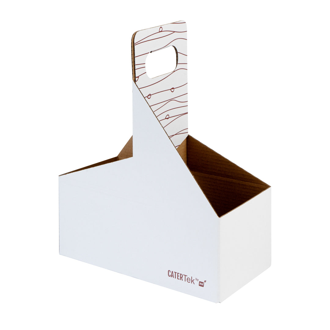 Cater Tek White and Brown Paper Drink Carrier - Holds 2 - 9" x 4 1/2" x 4" - 100 count box