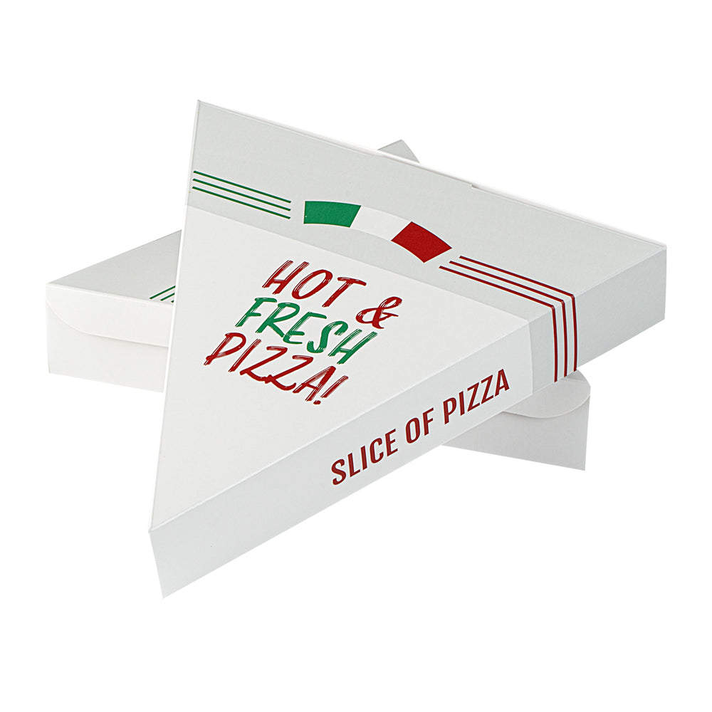 Eco Pie White Paper Pizza Slice Box - Hot & Fresh, Clamshell - 9 1/4" x 10 1/4" x 1 3/4" - 100 count box