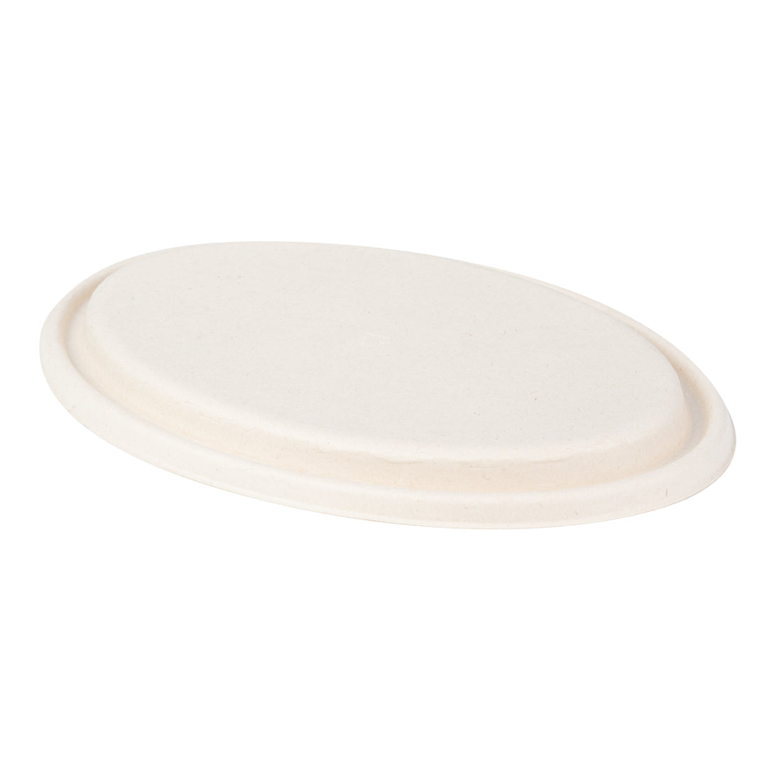 Pulp Tek Oval Natural Sugarcane / Bagasse Lid - Fits 2-Compartment Catering Bowl - 100 count box