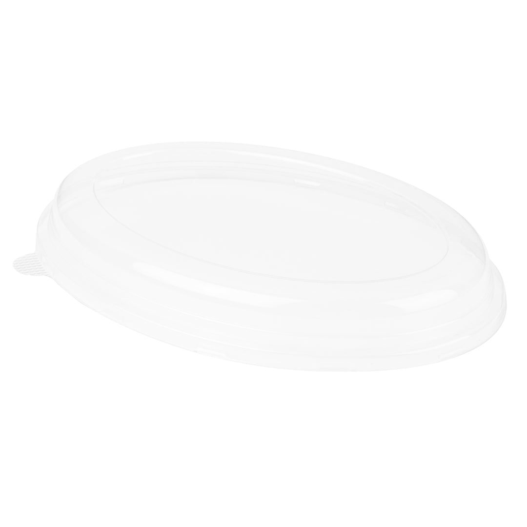 Pulp Tek Oval Clear Plastic Lid - Fits 2-Compartment Bagasse Catering Bowl - 100 count box