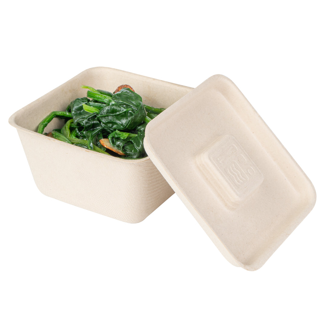 Pulp Tek Square Natural Sugarcane / Bagasse Flat Lid - Fits 9 oz Bowl - 100 count box