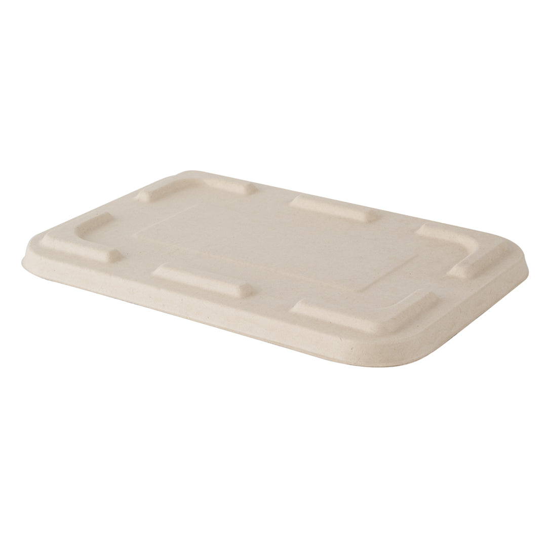 Pulp Tek Rectangle Natural Sugarcane / Bagasse Flat Lid - Fits To Go Container - 100 count box