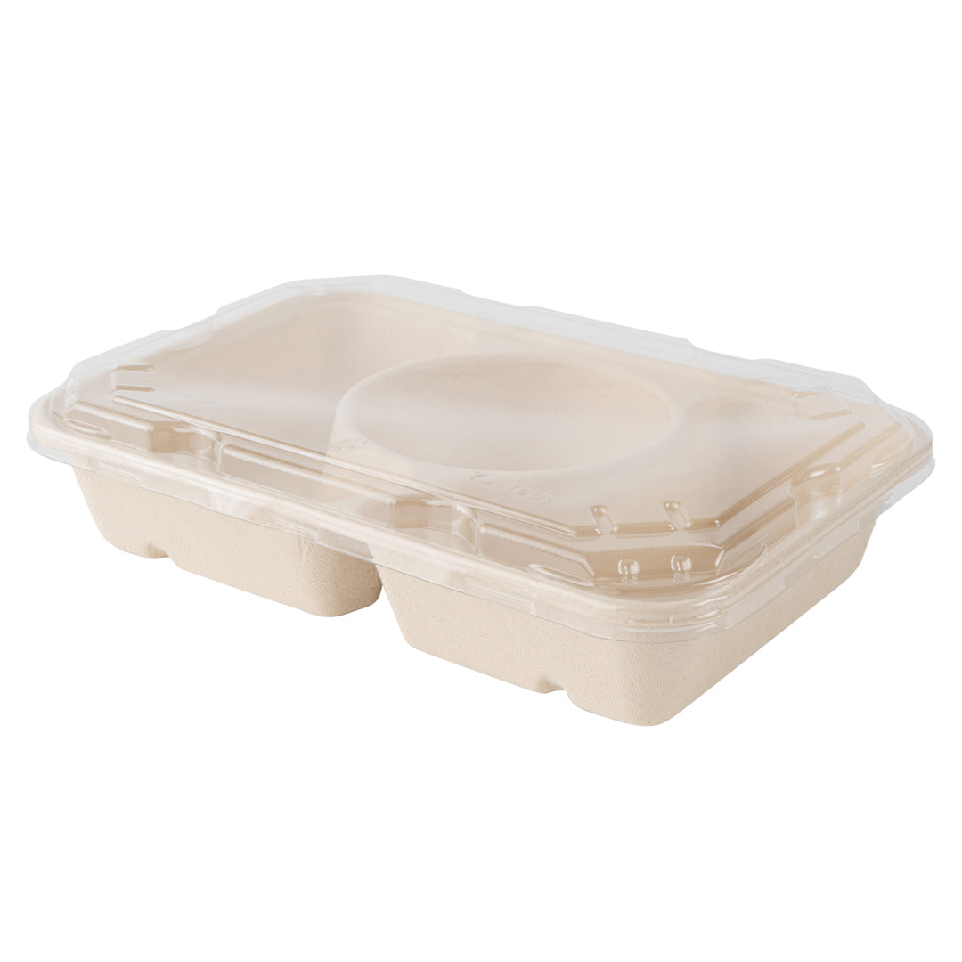 Pulp Tek Rectangle Clear Plastic Flat Lid - Fits Bagasse To Go Container - 100 count box