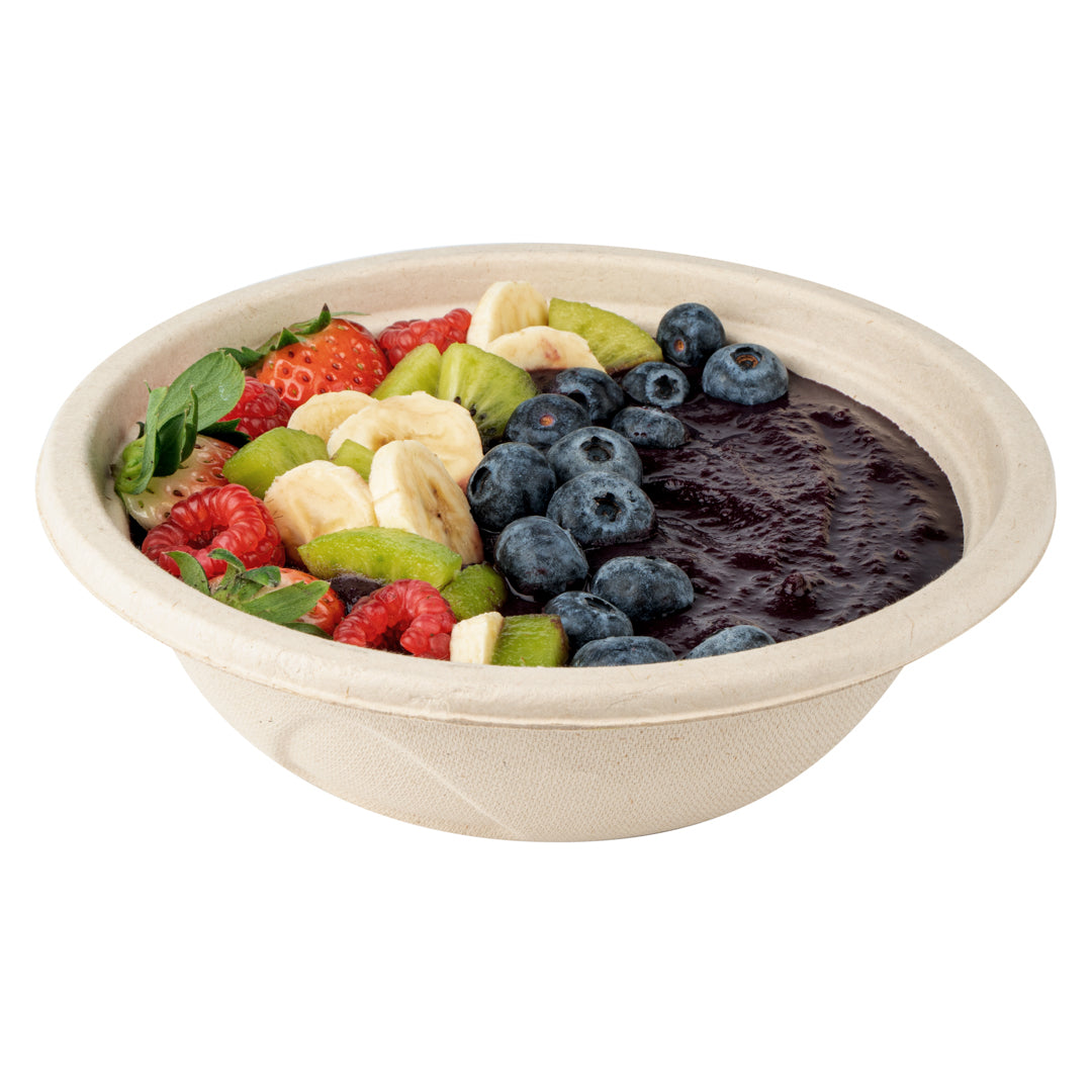 Pulp Tek 25 oz Round Natural Sugarcane / Bagasse Deco Bowl - 7" x 7" x 2" - 100 count box