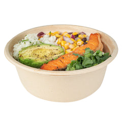 Pulp Tek 37 oz Round Natural Sugarcane / Bagasse To Go Bowl - 7