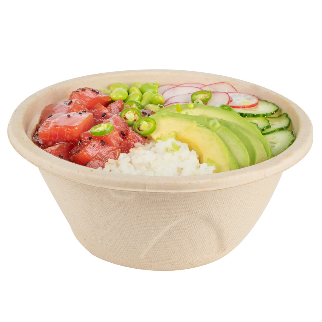 Pulp Tek 36 oz Round Natural Sugarcane / Bagasse Deco Bowl - 7" x 7" x 3 1/4" - 100 count box