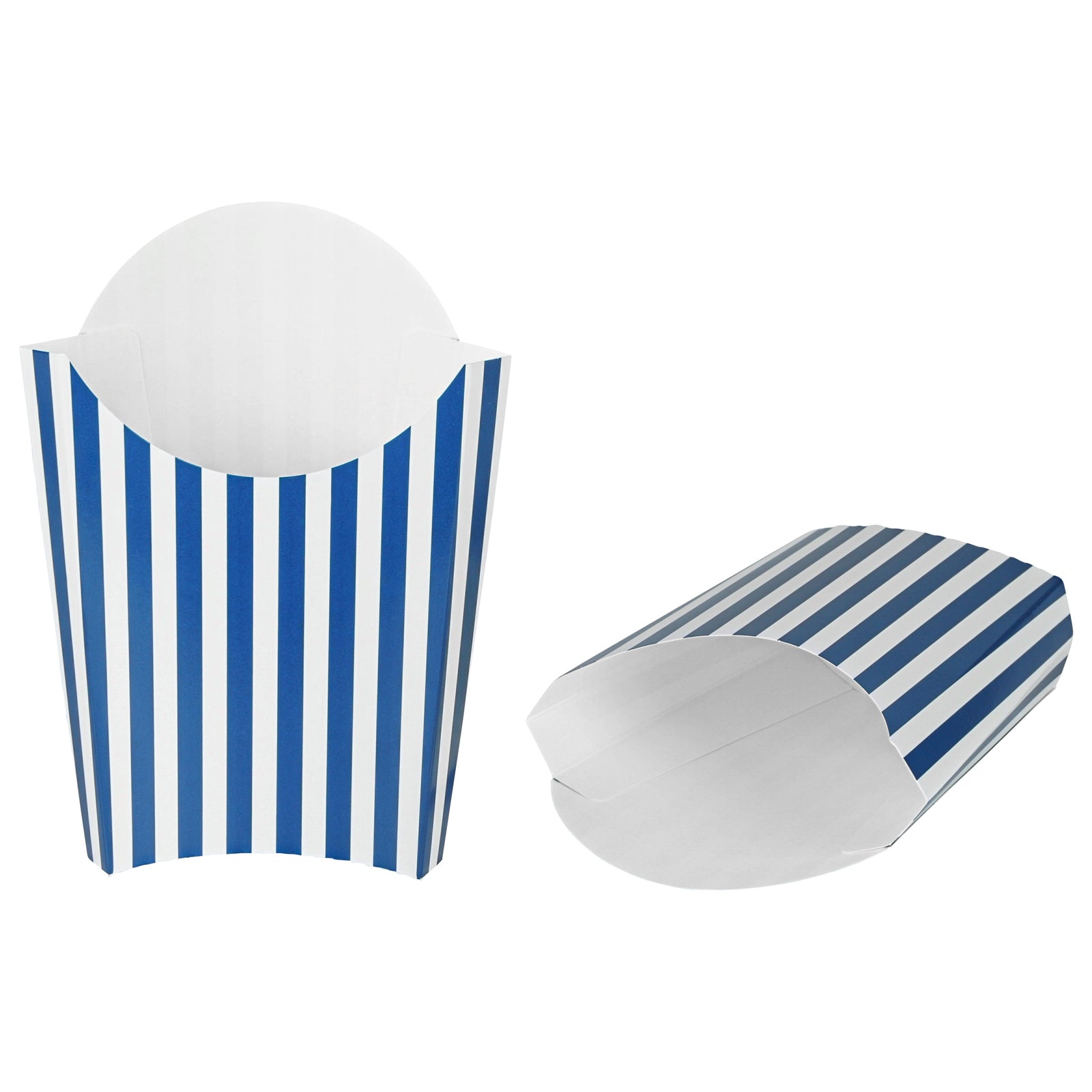 Bio Tek 4 oz Blue and White Stripe Paper Fry Cup / Snack Container - 4 3/4" x 3 1/2" x 5" - 100 count box