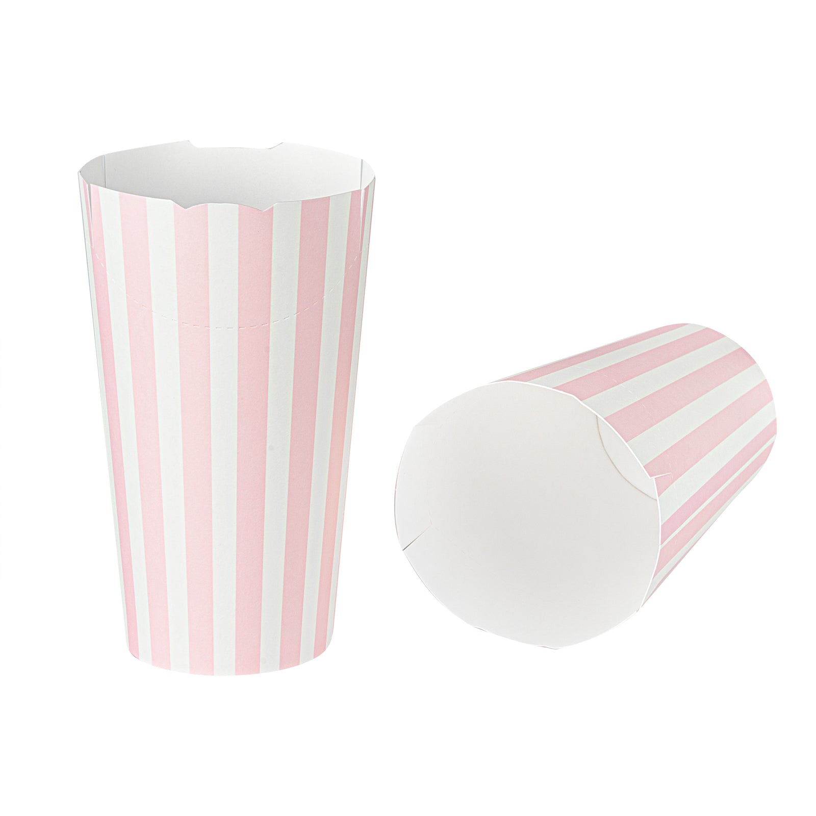 Bio Tek 20 oz Round Pink and White Stripe Paper To Go Fry Cup - 3 1/4" x 3 1/4" x 5" - 100 count box