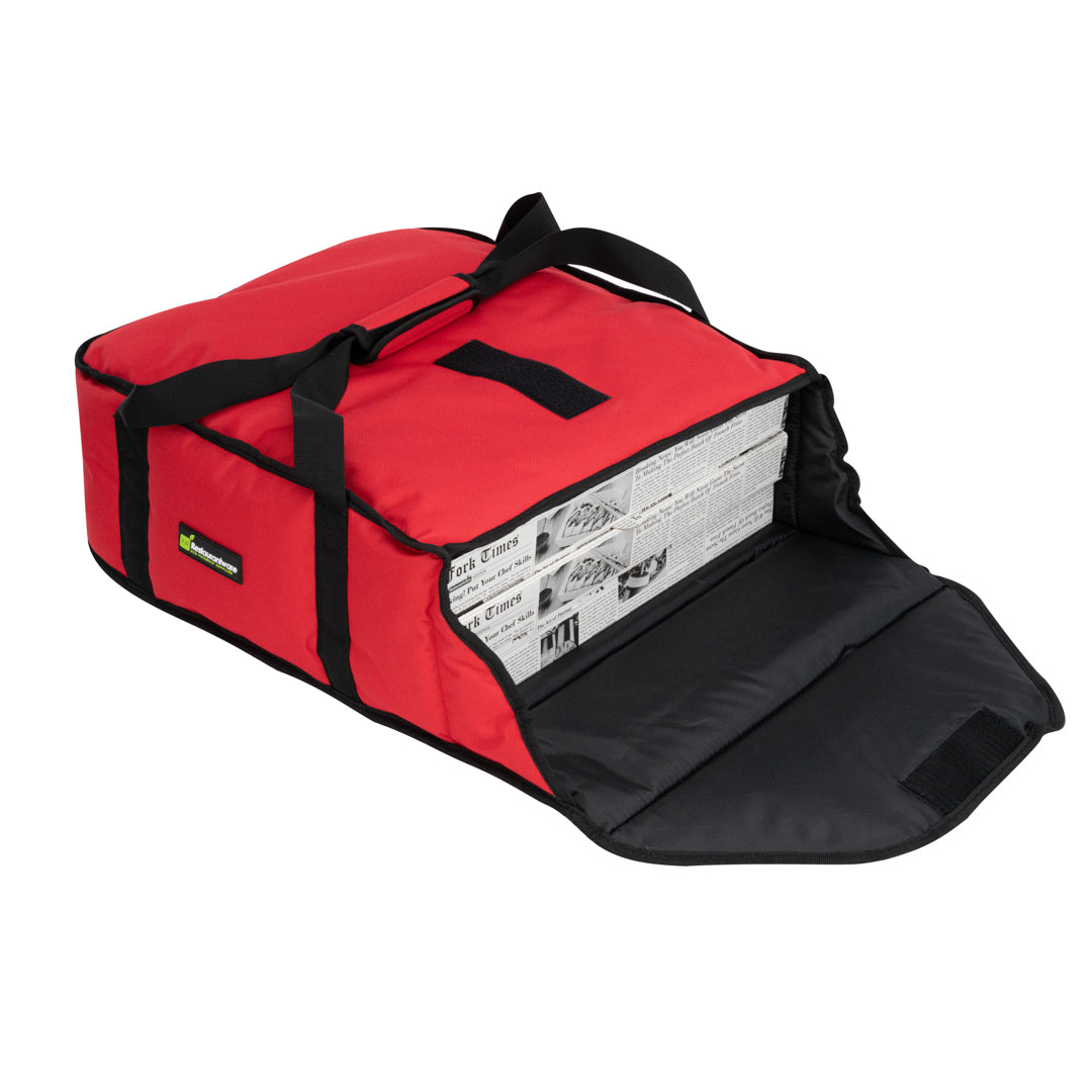 Delivery Tek Red Pizza Bag - Holds 3-18" or 4-16", Insulated - 17 1/2" x 20" x 7 1/2" - 1 count box