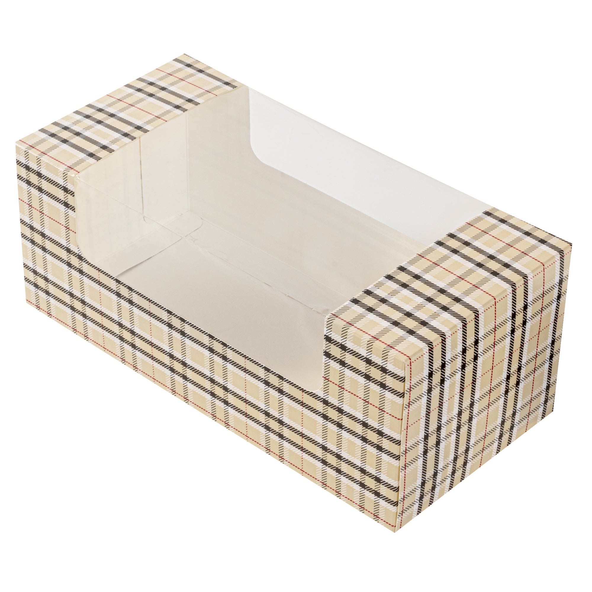 Pastry Tek Plaid Paper Pastry / Cake Box - with Window - 9 3/4" x 4 3/4" x 4" - 100 count box