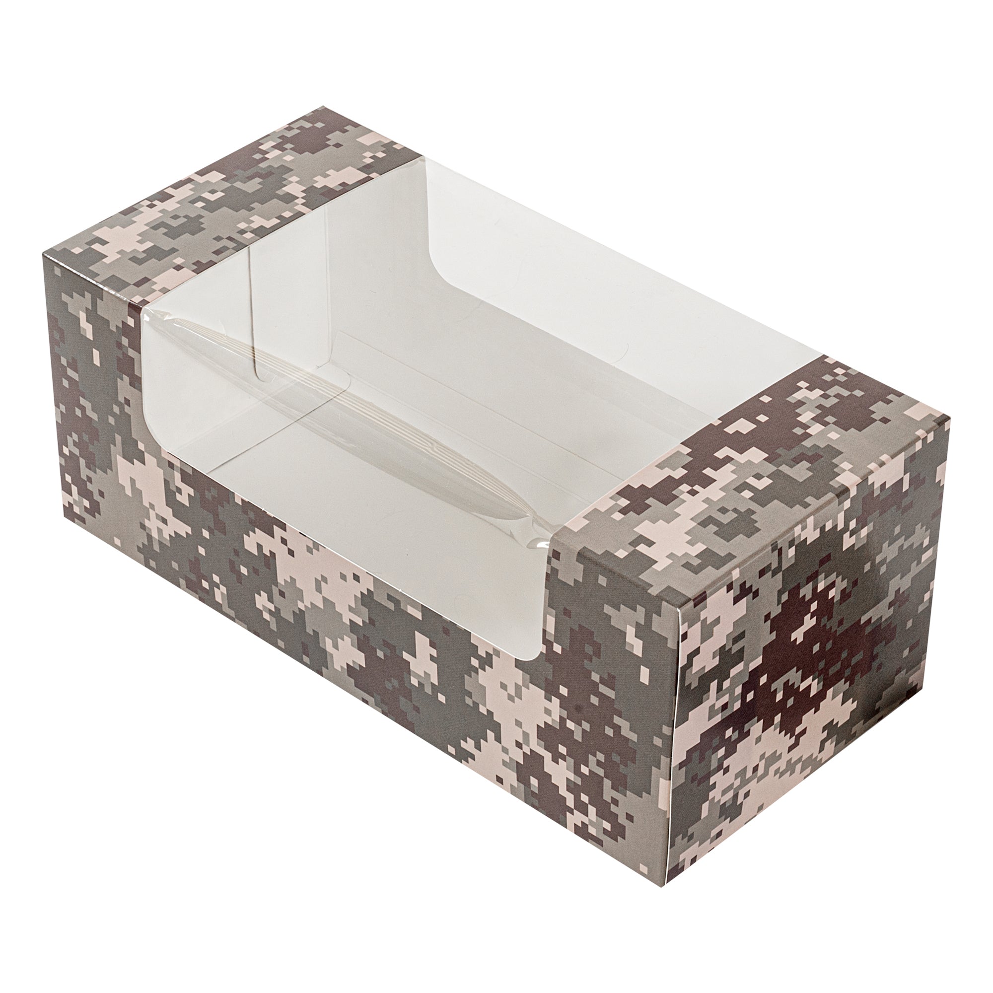 Pastry Tek Camouflage Paper Pastry / Cake Box - with Window - 9 3/4" x 4 3/4" x 4" - 100 count box