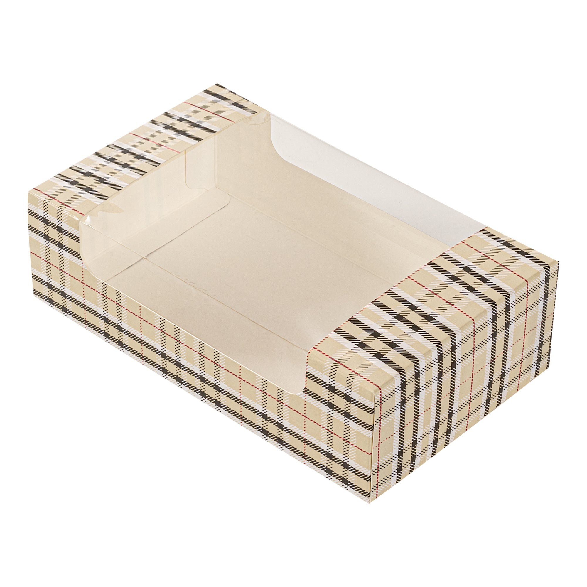 Pastry Tek Plaid Paper Pastry / Cake Box - with Window - 7 3/4" x 4 3/4" x 2 1/4" - 100 count box