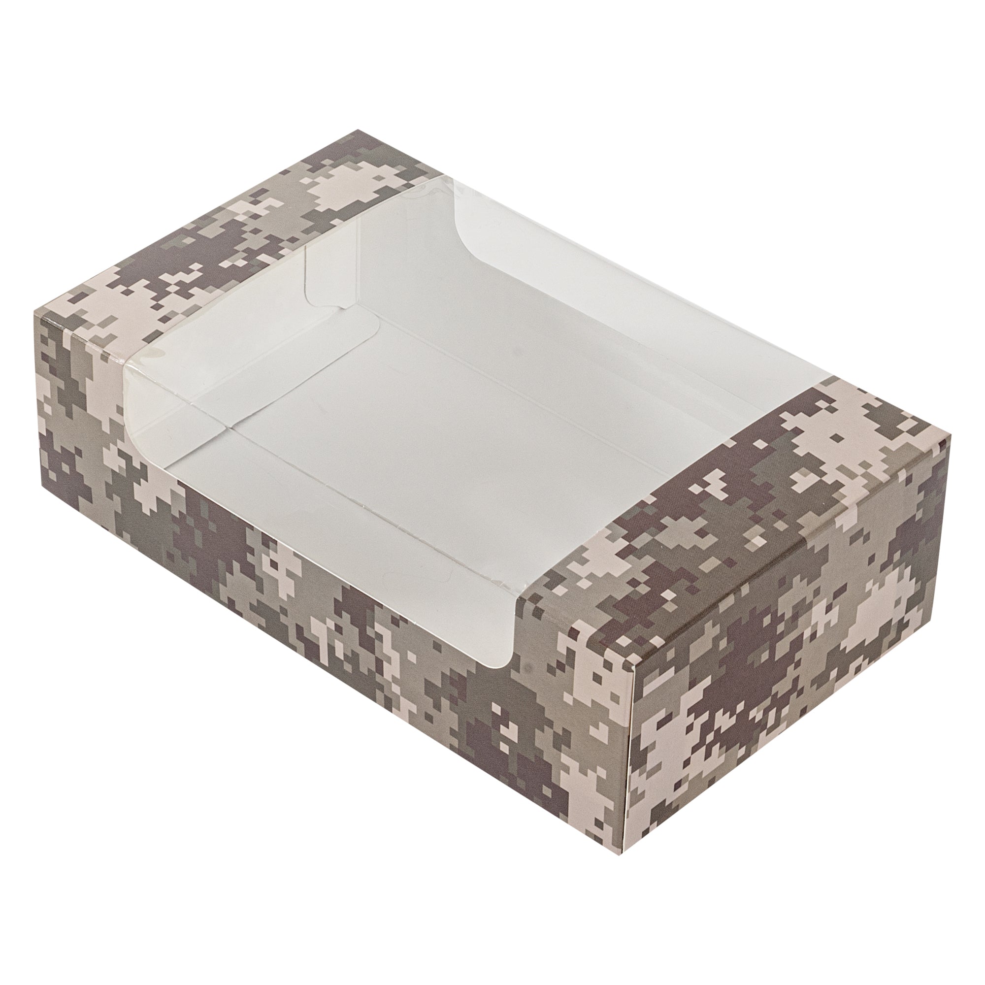 Pastry Tek Camouflage Paper Pastry / Cake Box - with Window - 7 3/4" x 4 3/4" x 2 1/4" - 100 count box