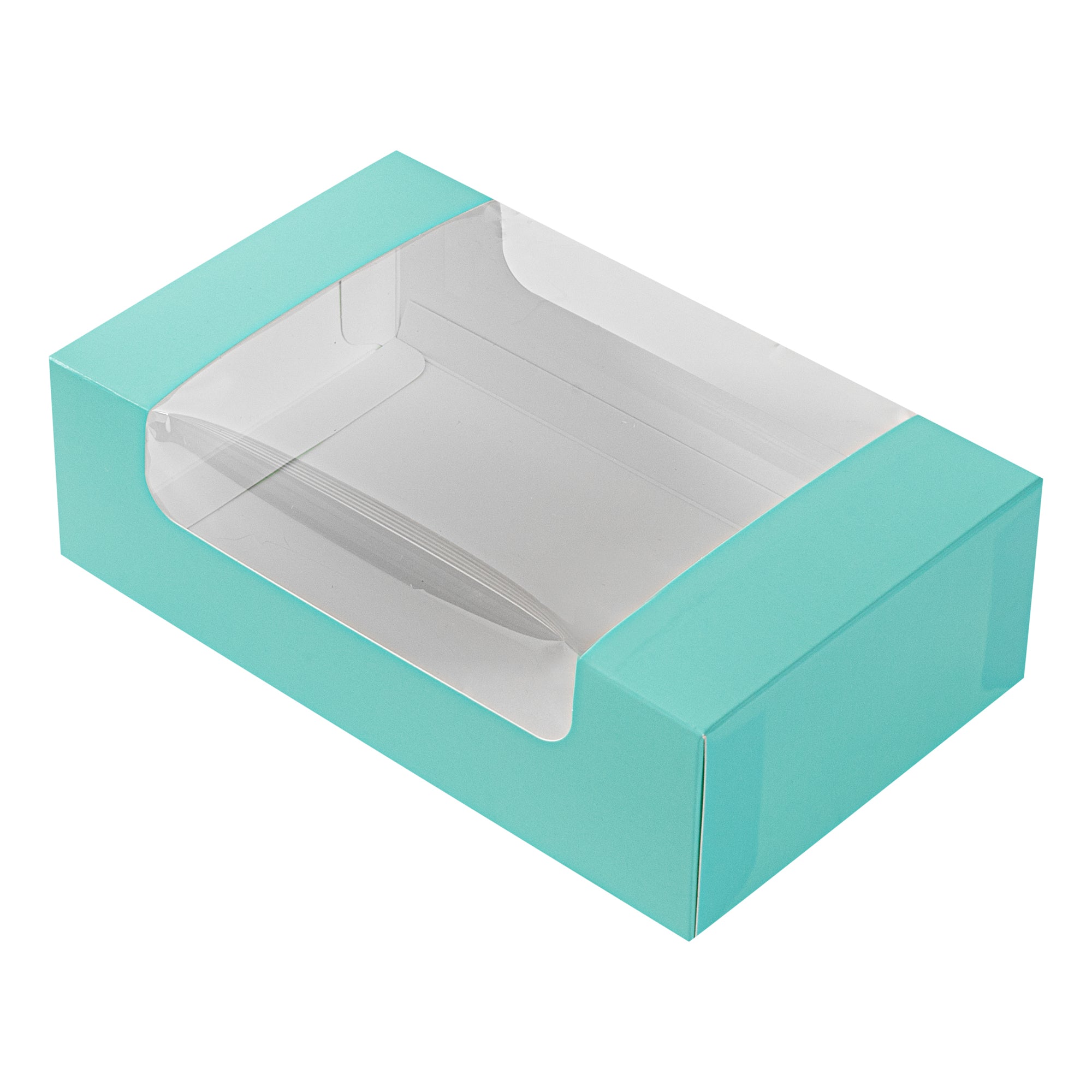 Pastry Tek Turquoise Paper Pastry / Cake Box - with Window - 7 3/4" x 4 3/4" x 2 1/4" - 100 count box