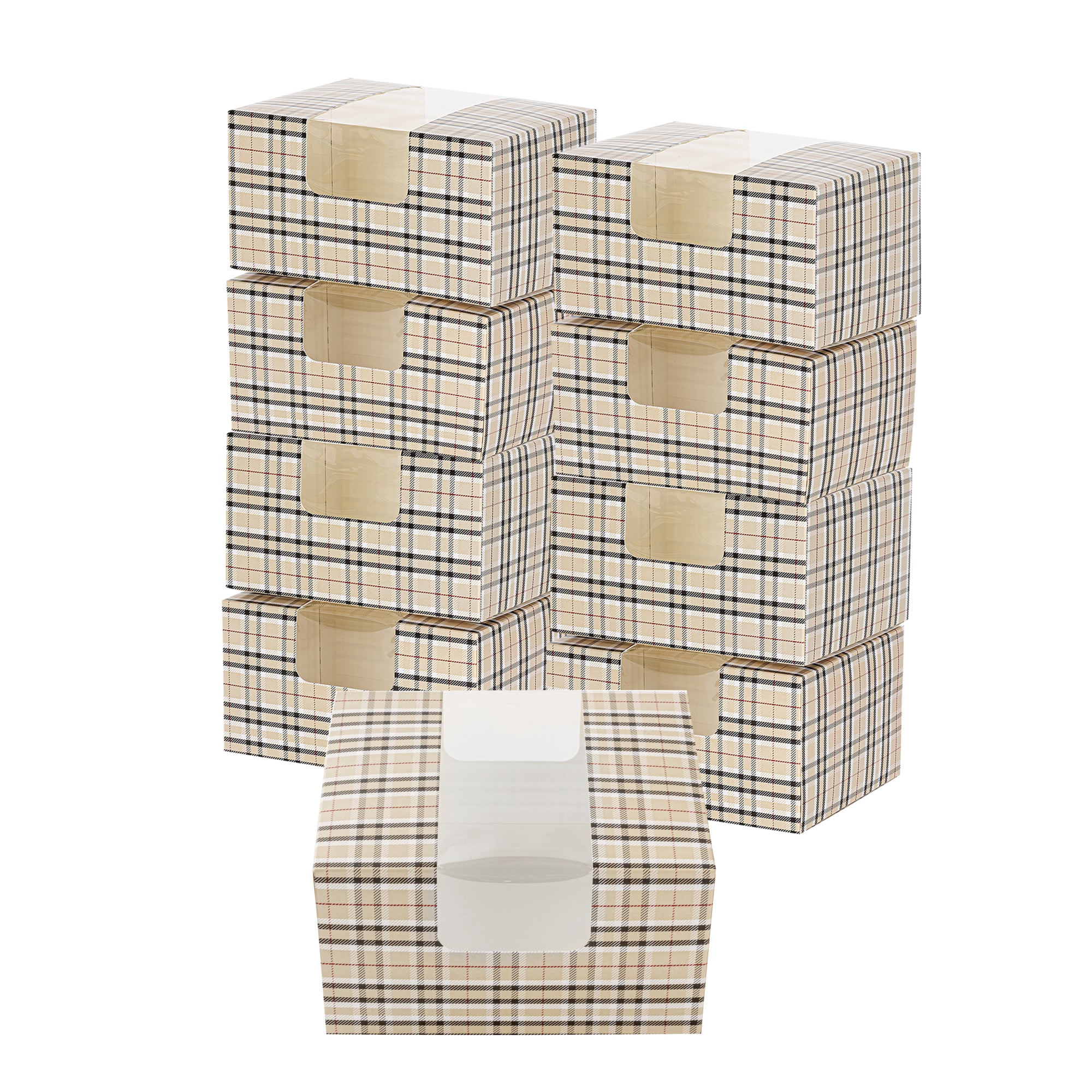 Pastry Tek Plaid Paper Pastry / Cake Box - with Window - 7" x 6" x 4" - 100 count box