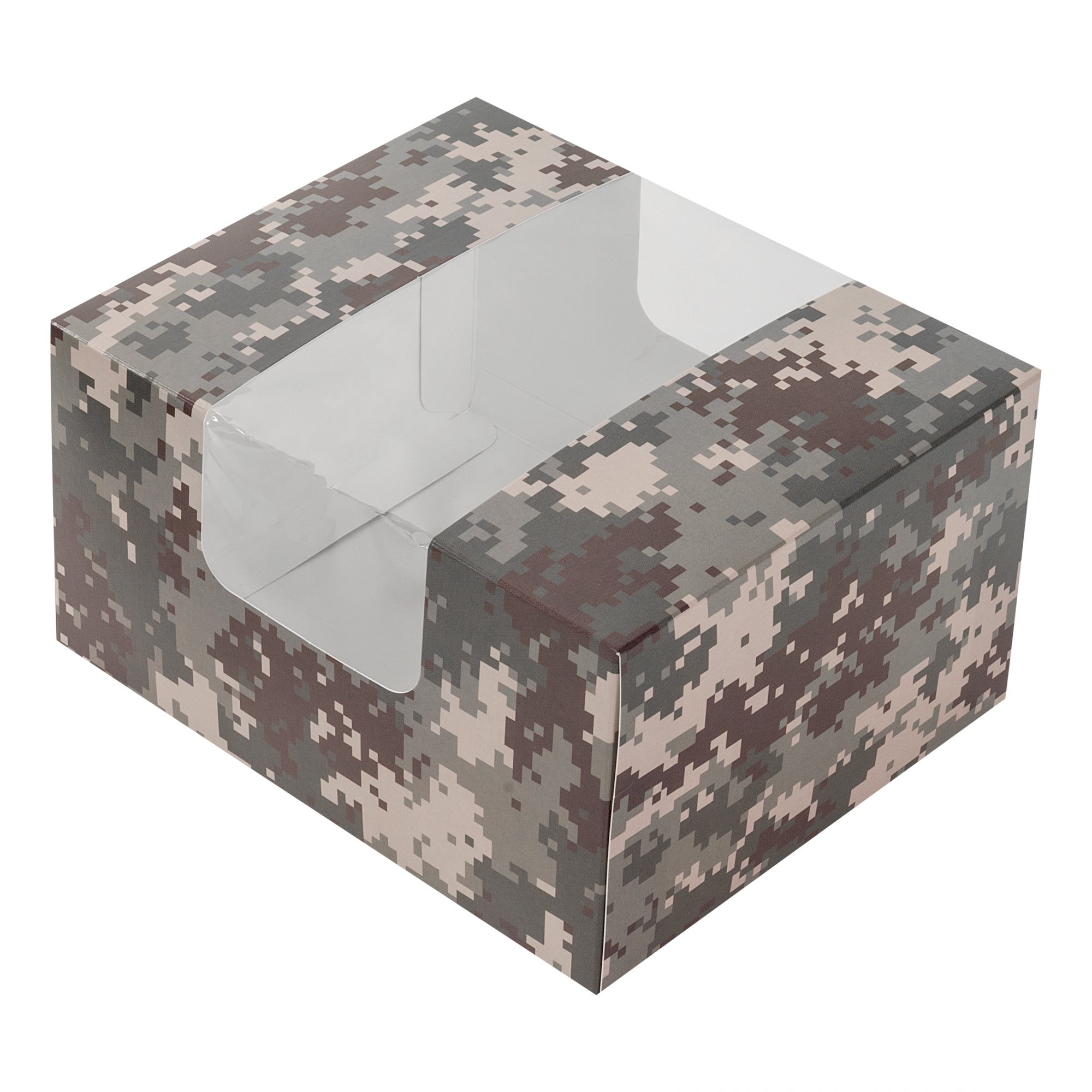 Pastry Tek Camouflage Paper Pastry / Cake Box - with Window - 7" x 6" x 4" - 100 count box