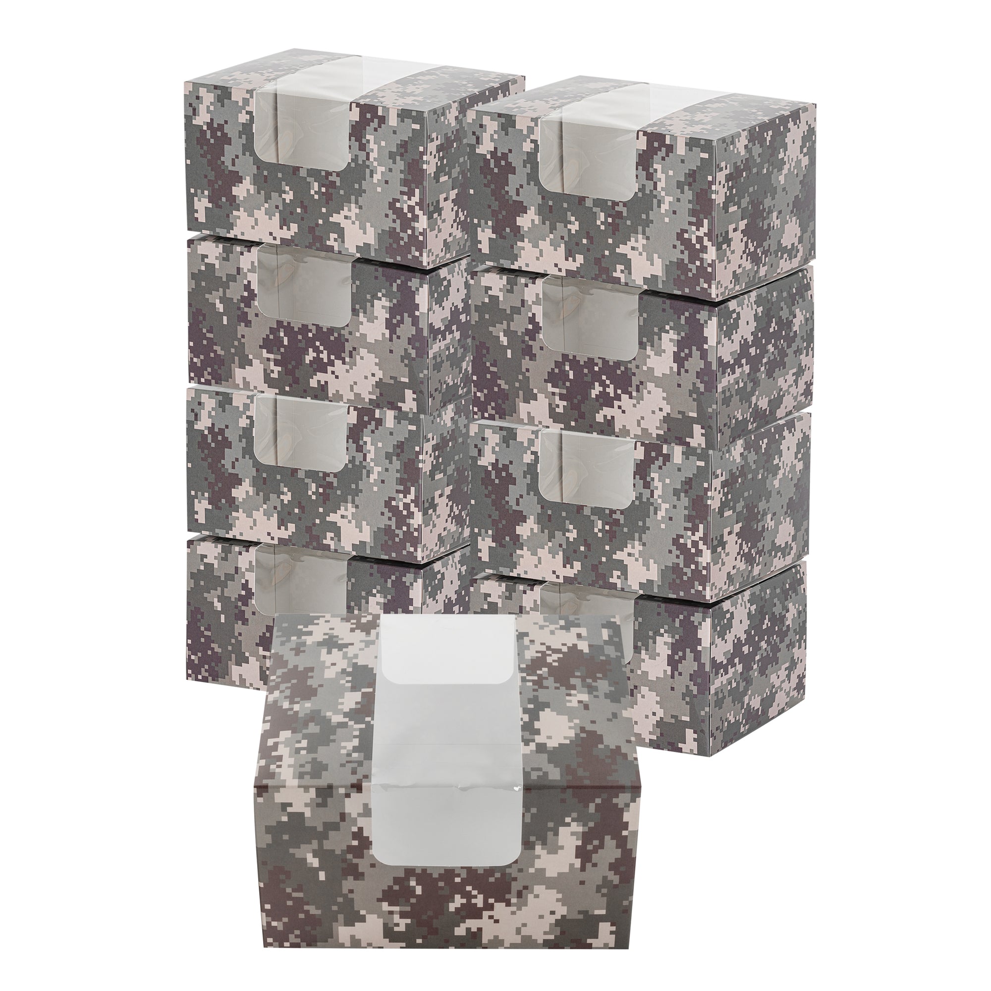 Pastry Tek Camouflage Paper Pastry / Cake Box - with Window - 7" x 6" x 4" - 100 count box