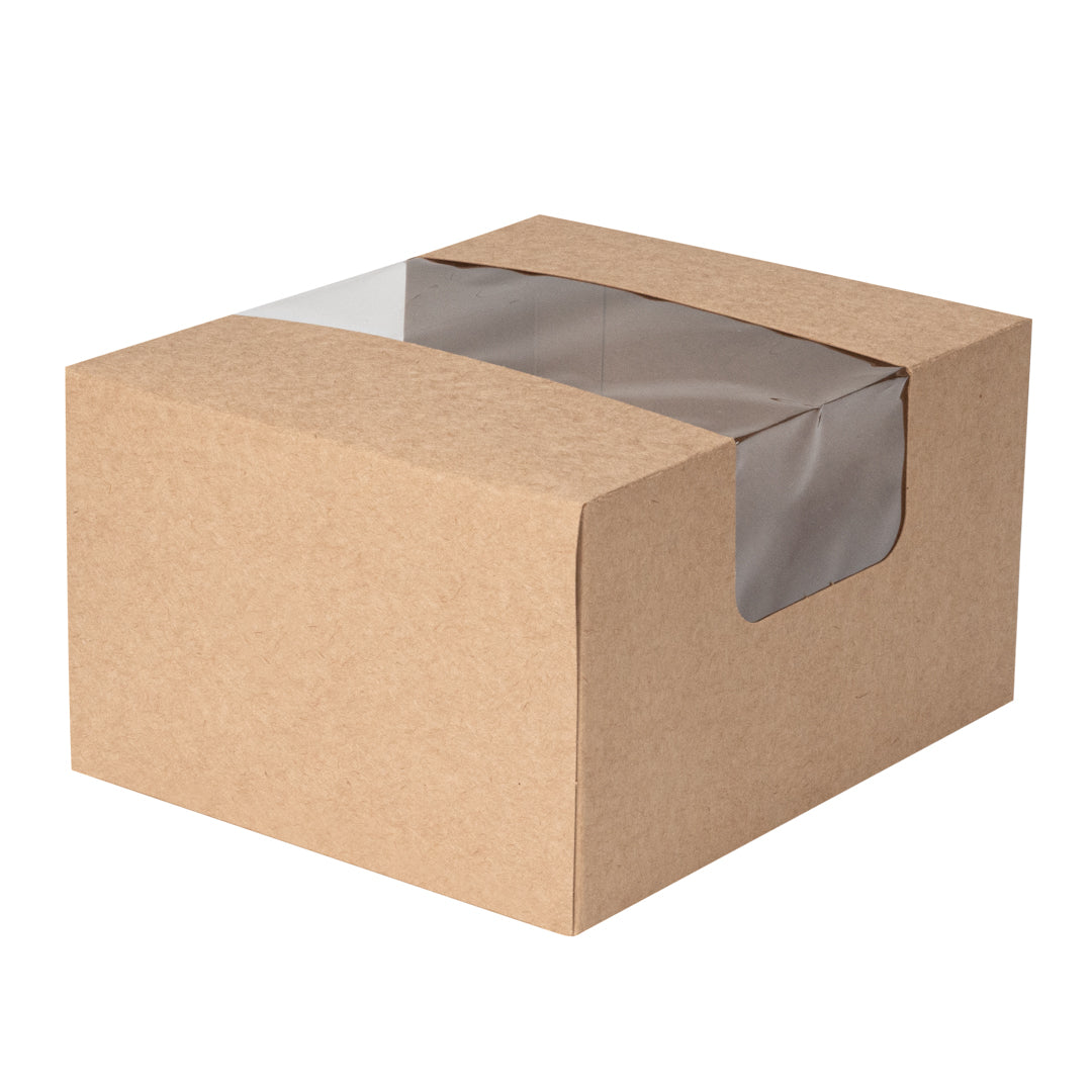 Pastry Tek Kraft Paper Pastry / Cake Box - with Window - 7" x 6" x 4" - 100 count box