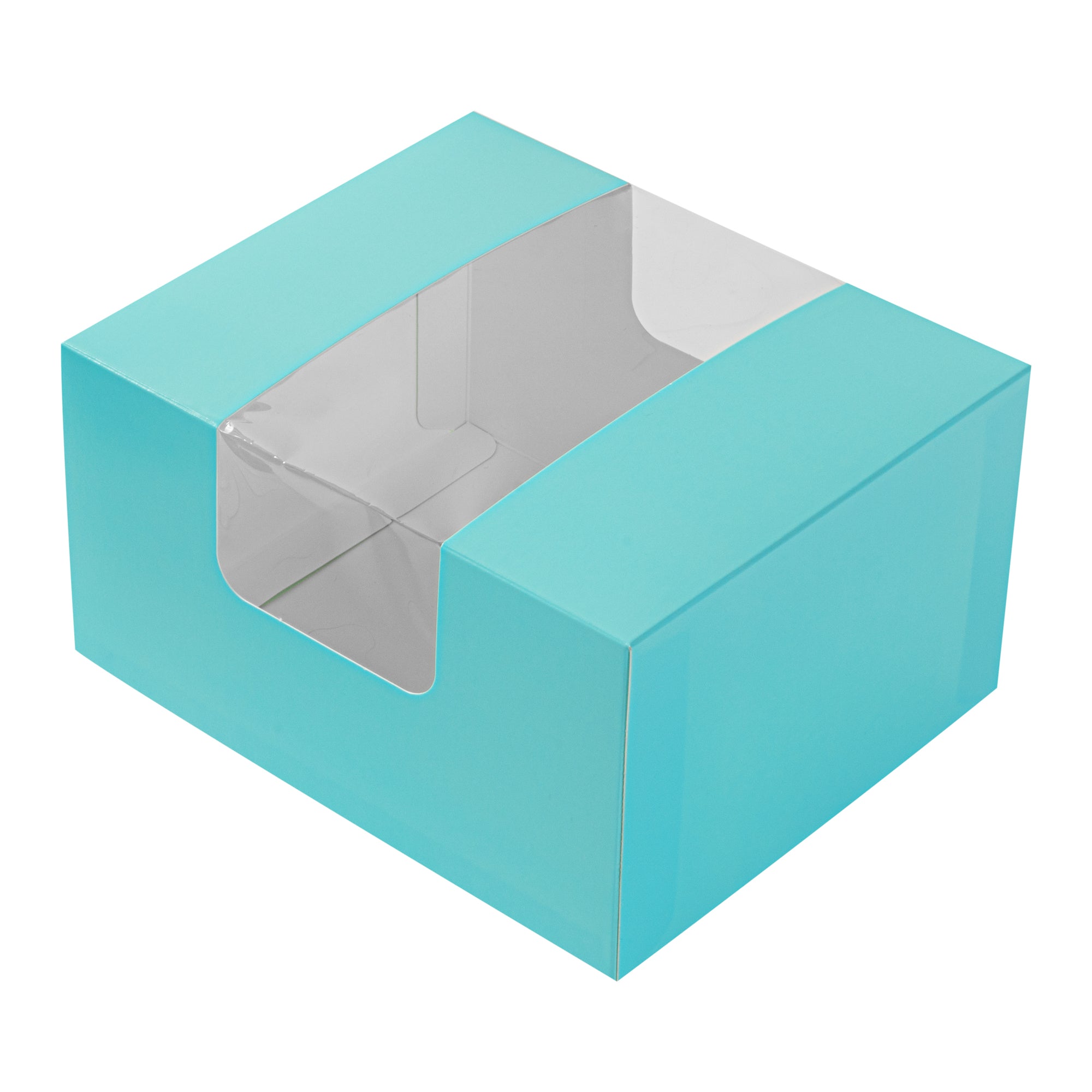 Pastry Tek Turquoise Paper Pastry / Cake Box - with Window - 7" x 6" x 4" - 100 count box