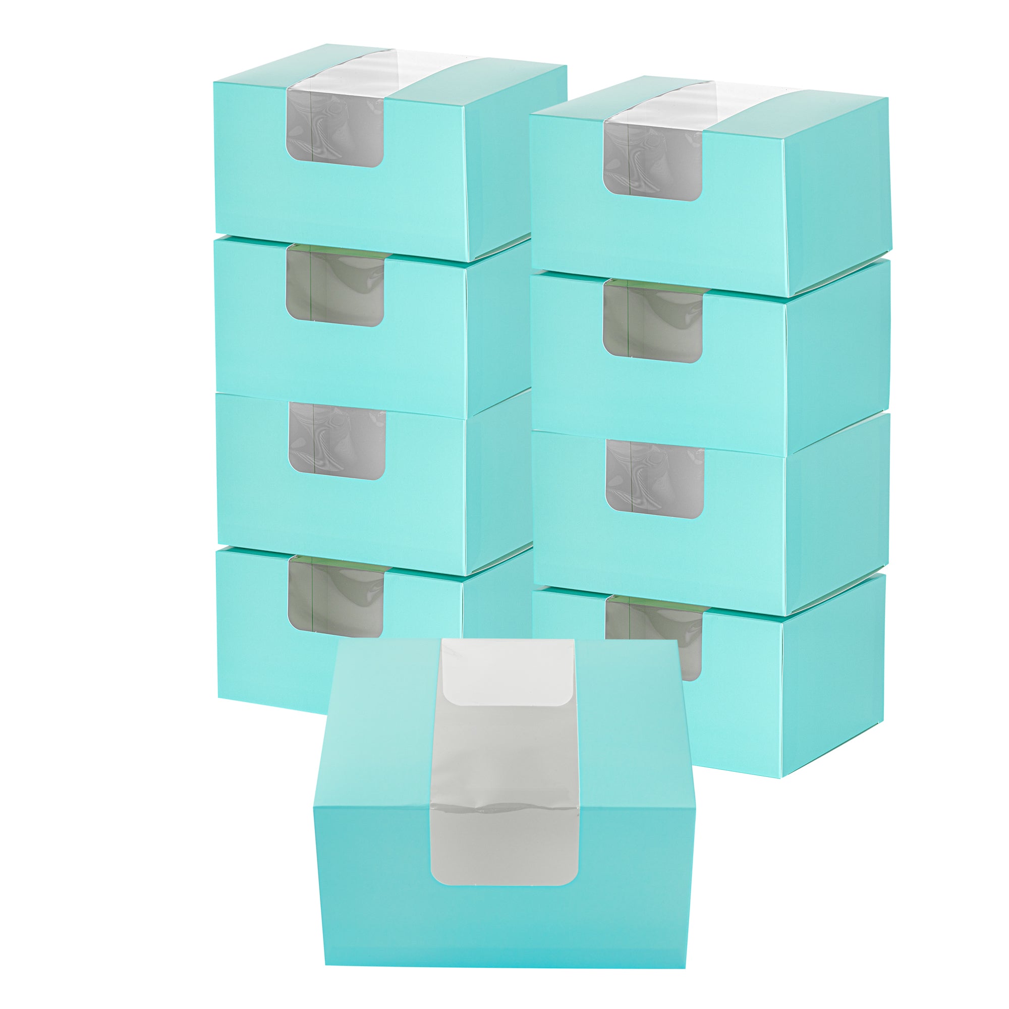 Pastry Tek Turquoise Paper Pastry / Cake Box - with Window - 7" x 6" x 4" - 100 count box