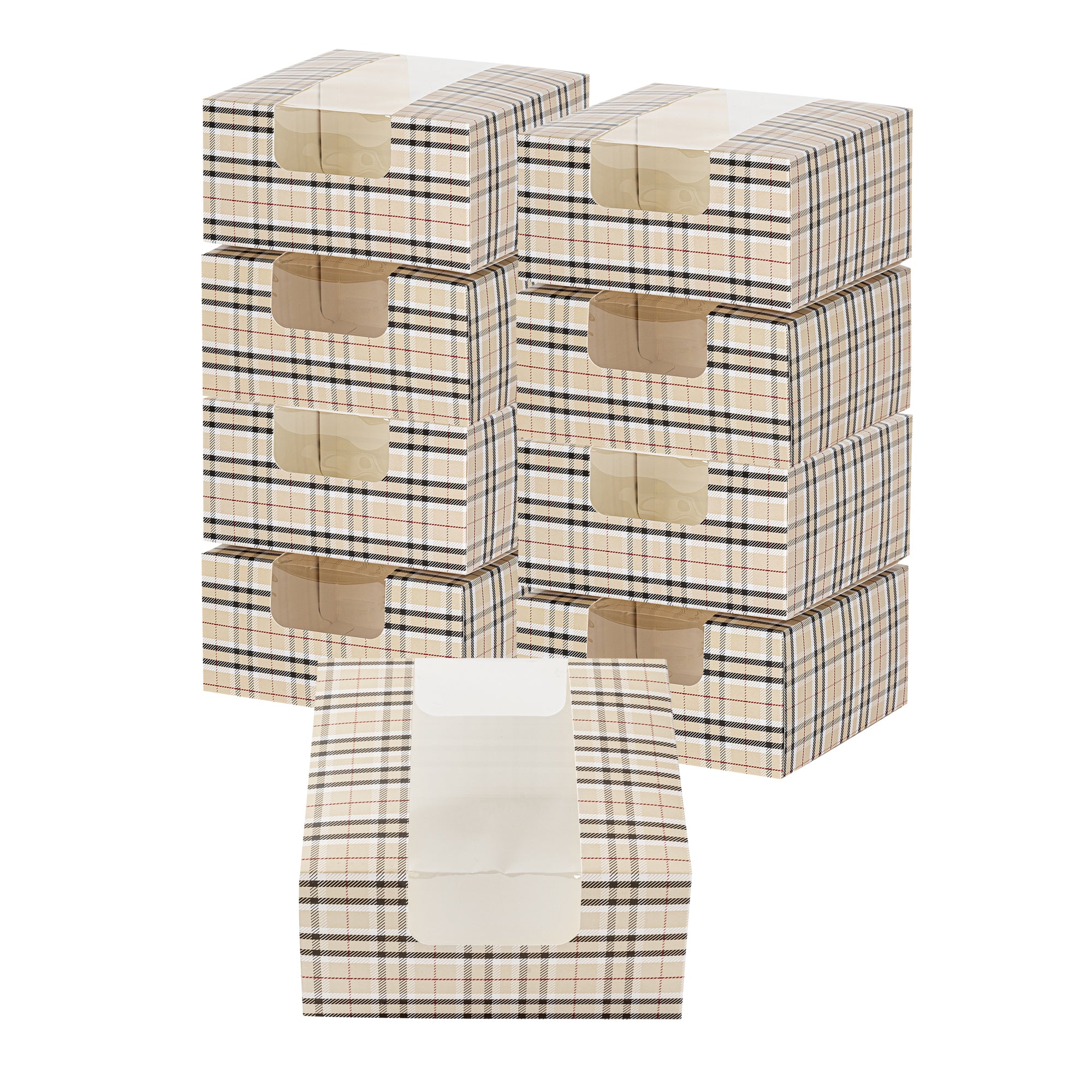 Pastry Tek Plaid Paper Pastry / Cake Box - with Window - 6 1/4" x 6 1/4" x 3 1/4" - 100 count box