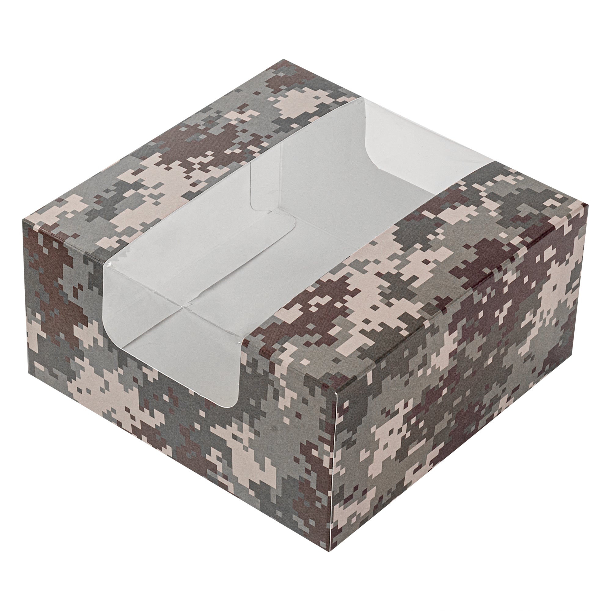 Pastry Tek Camouflage Paper Pastry / Cake Box - with Window - 6 1/4" x 6 1/4" x 3 1/4" - 100 count box