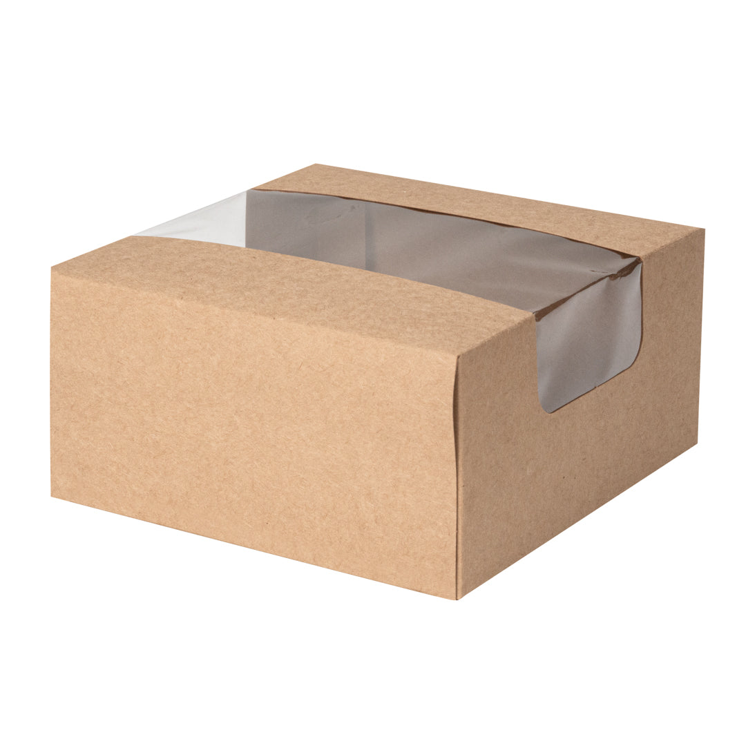 Pastry Tek Kraft Paper Pastry / Cake Box - with Window - 6 1/4" x 6 1/4" x 3 1/4" - 100 count box