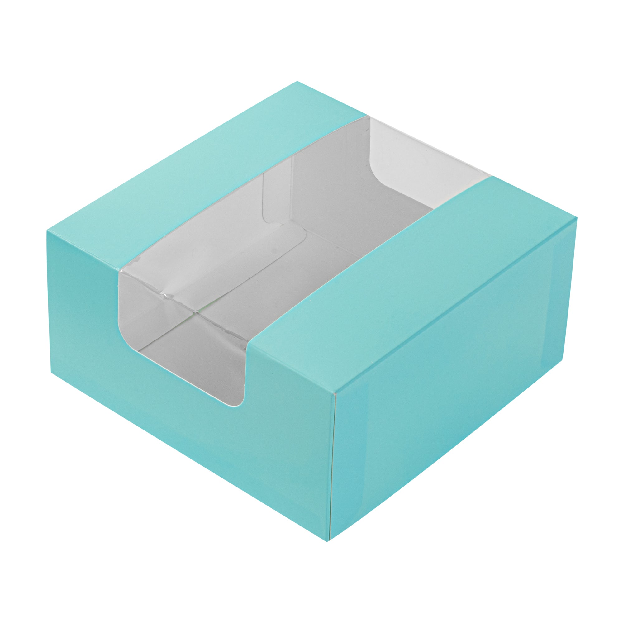 Pastry Tek Turquoise Paper Pastry / Cake Box - with Window - 6 1/4" x 6 1/4" x 3 1/4" - 100 count box