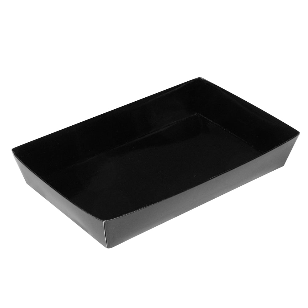 Matsuri Vision Rectangle Black Paper Medium Sushi Tray - 8" x 5" x 1 1/2" - 100 count box