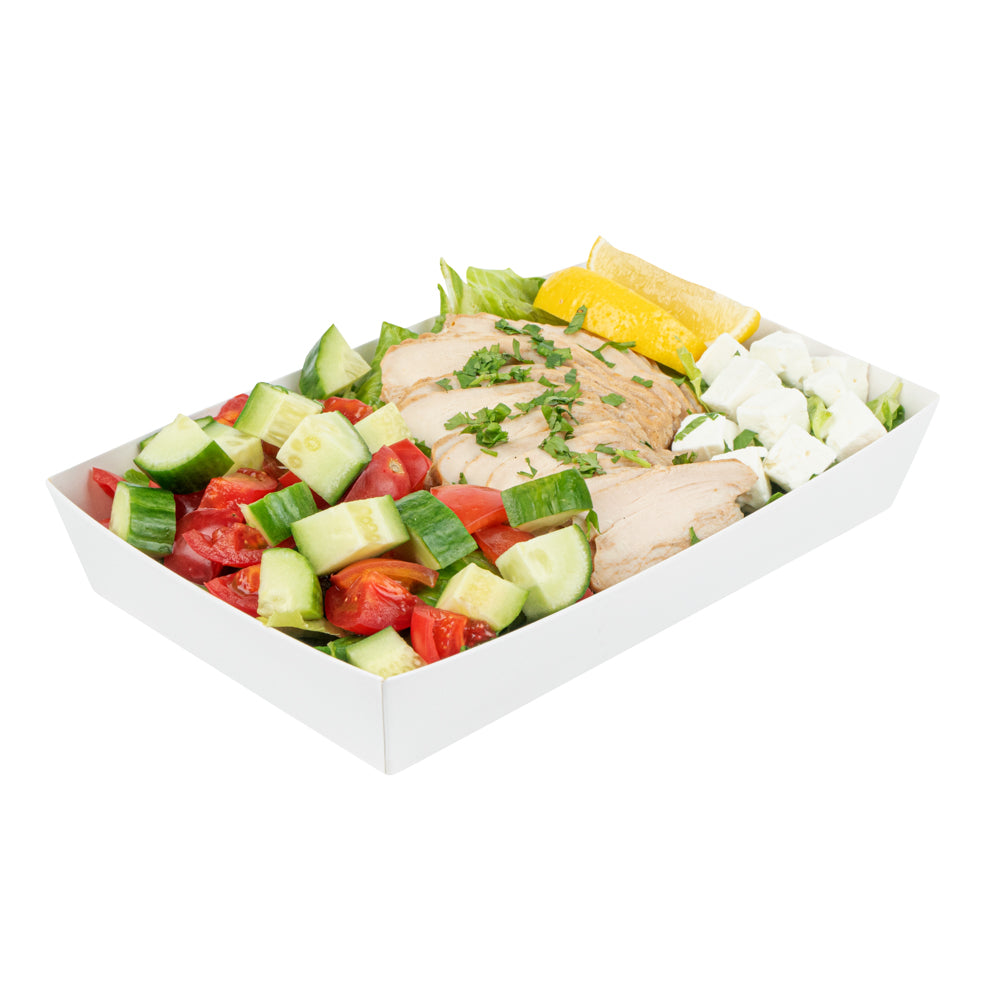 Matsuri Vision Rectangle White Paper Medium Sushi Tray - 8" x 5" x 1 1/2" - 100 count box