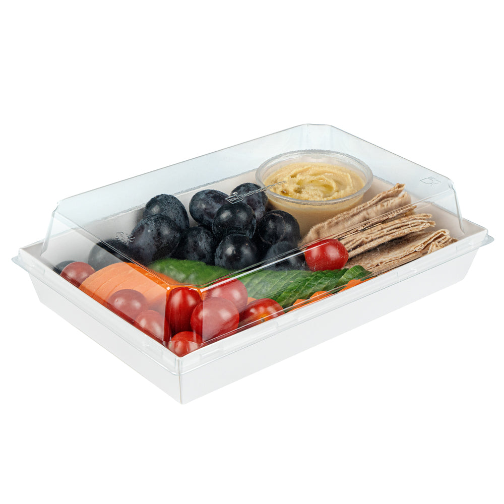 Matsuri Vision Rectangle White Paper Large Sushi Tray - 9" x 6" x 1 1/2" - 100 count box