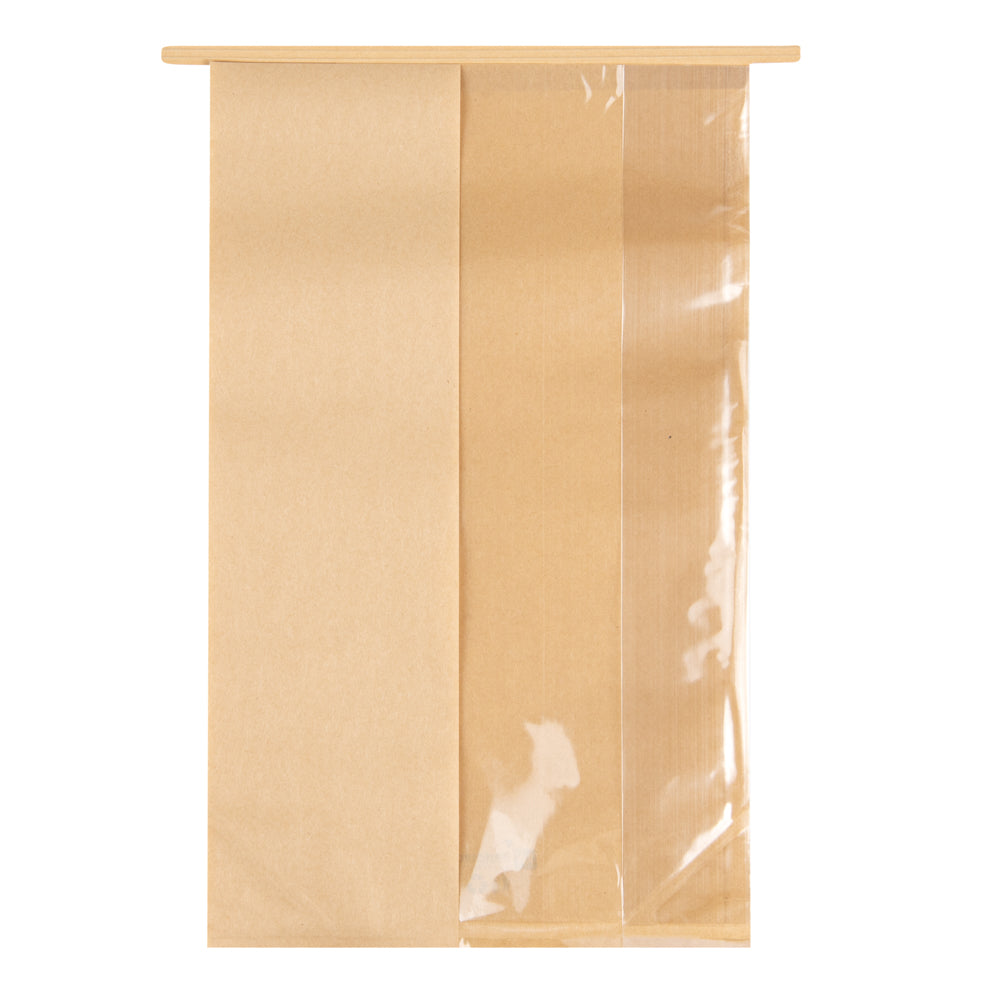 Bag Tek Kraft Paper Bakery Tin Tie Bag - with Window - 8 1/4" x 4" x 13 3/4" - 100 count box