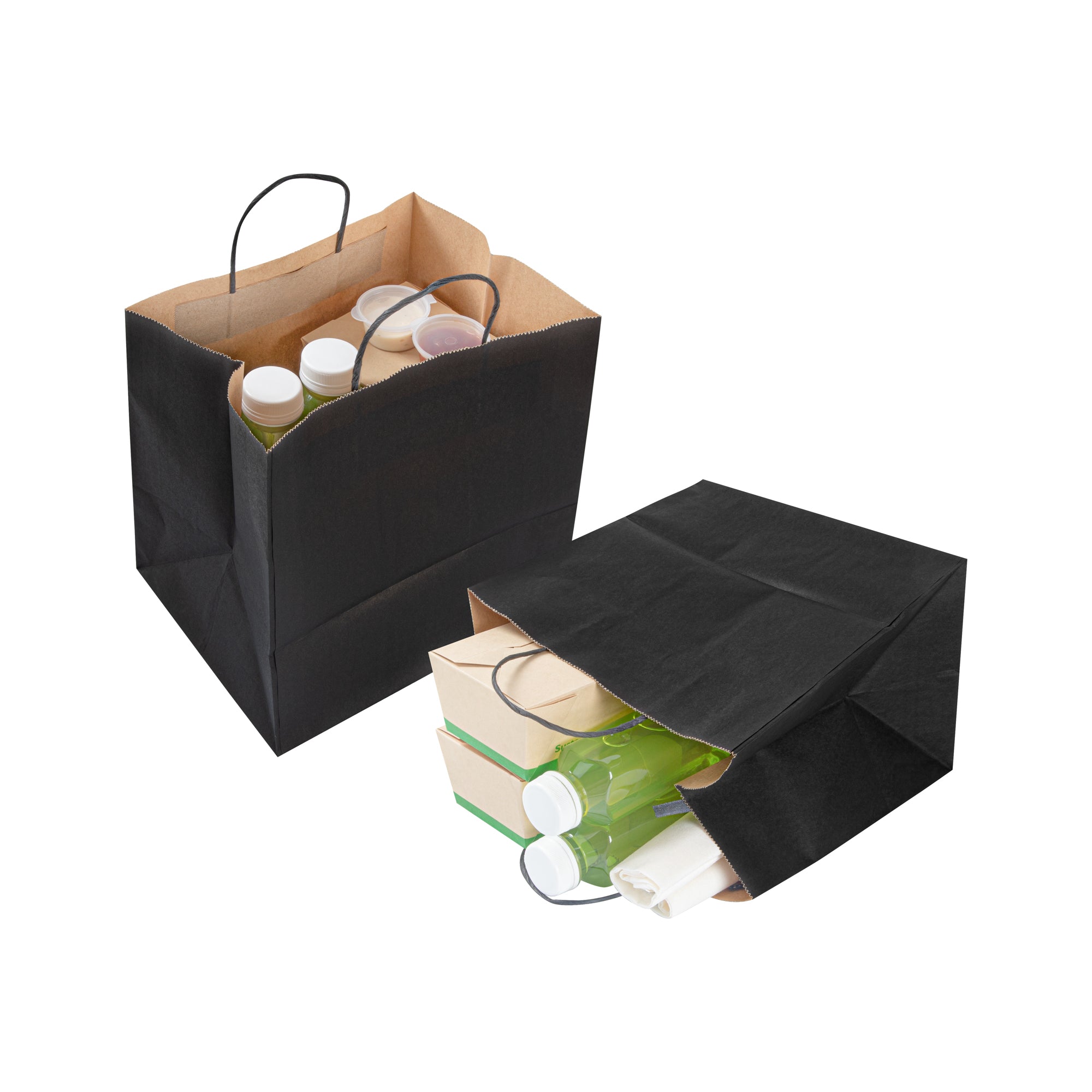 Saving Nature Black Paper Retail Bag - with Handles - 10 1/4" x 7 3/4" x 10 1/2" - 100 count box