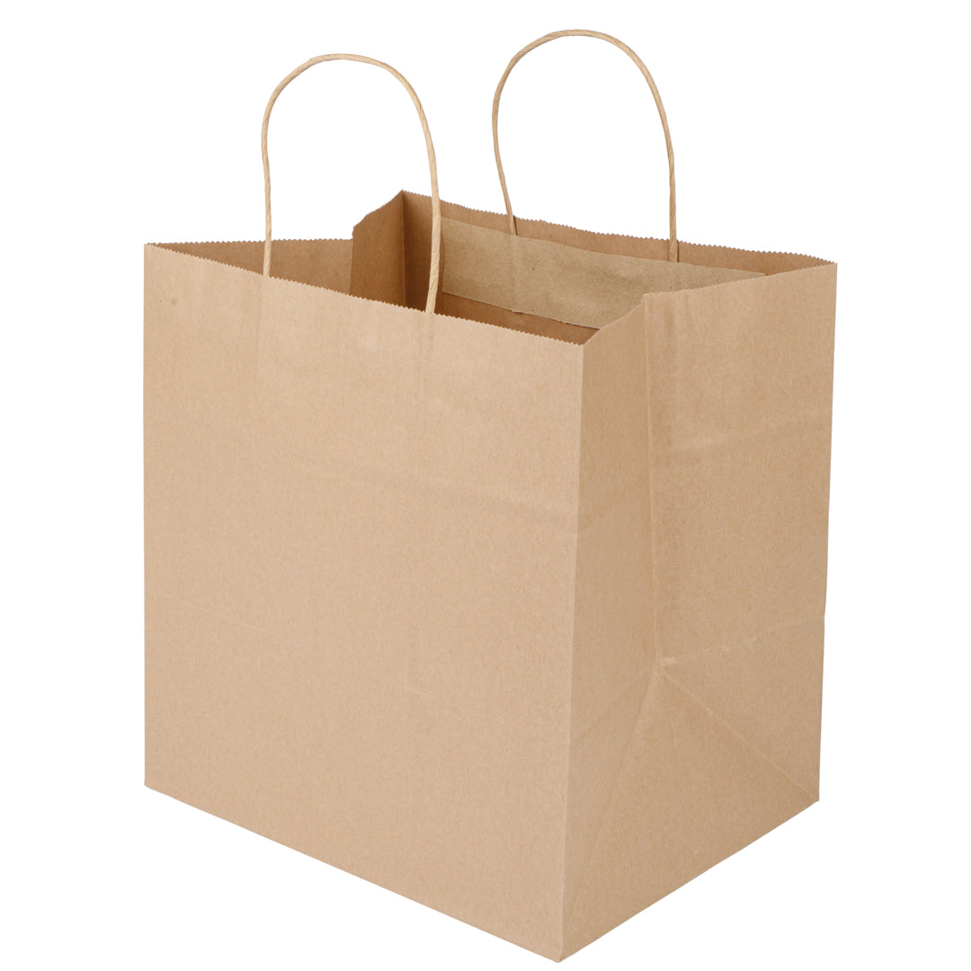 Saving Nature Kraft Paper Retail Bag - with Handles - 10 1/4" x 7 3/4" x 10 1/2" - 100 count box