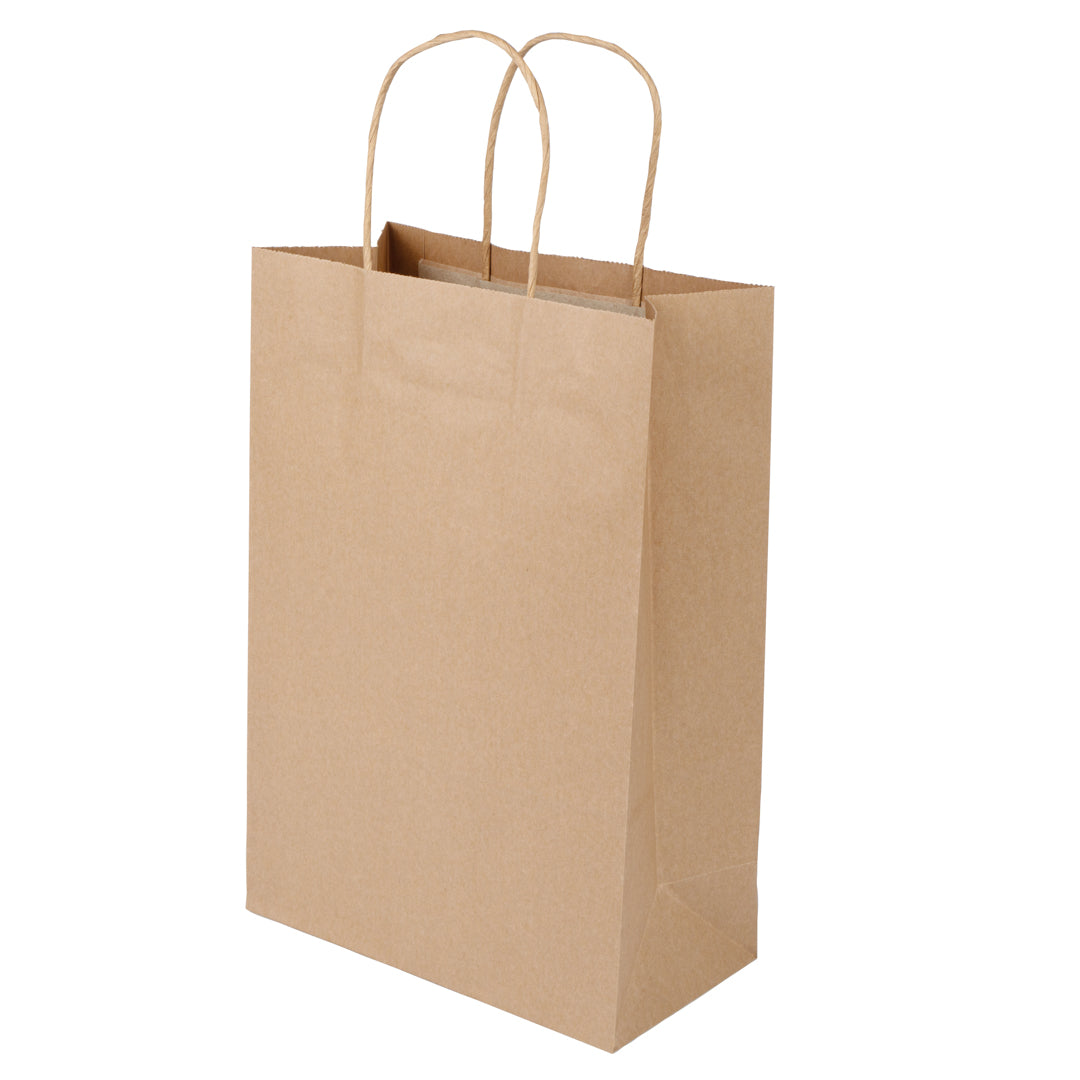 Saving Nature Kraft Paper Retail Bag - with Handles - 7 3/4" x 4" x 11 1/2" - 100 count box