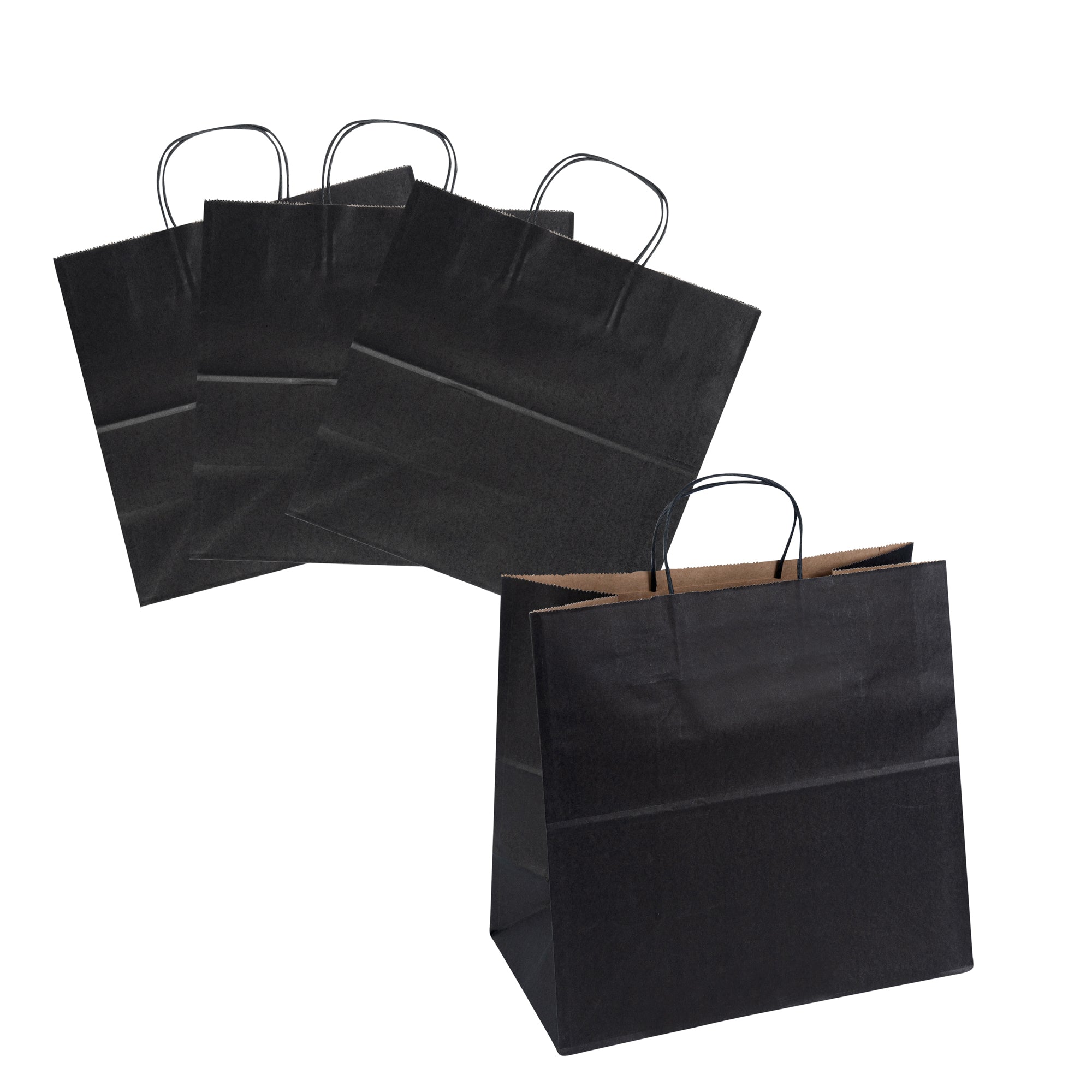 Saving Nature Black Paper Retail Bag - with Handles - 12 1/2" x 6 1/4" x 12 1/4" - 100 count box