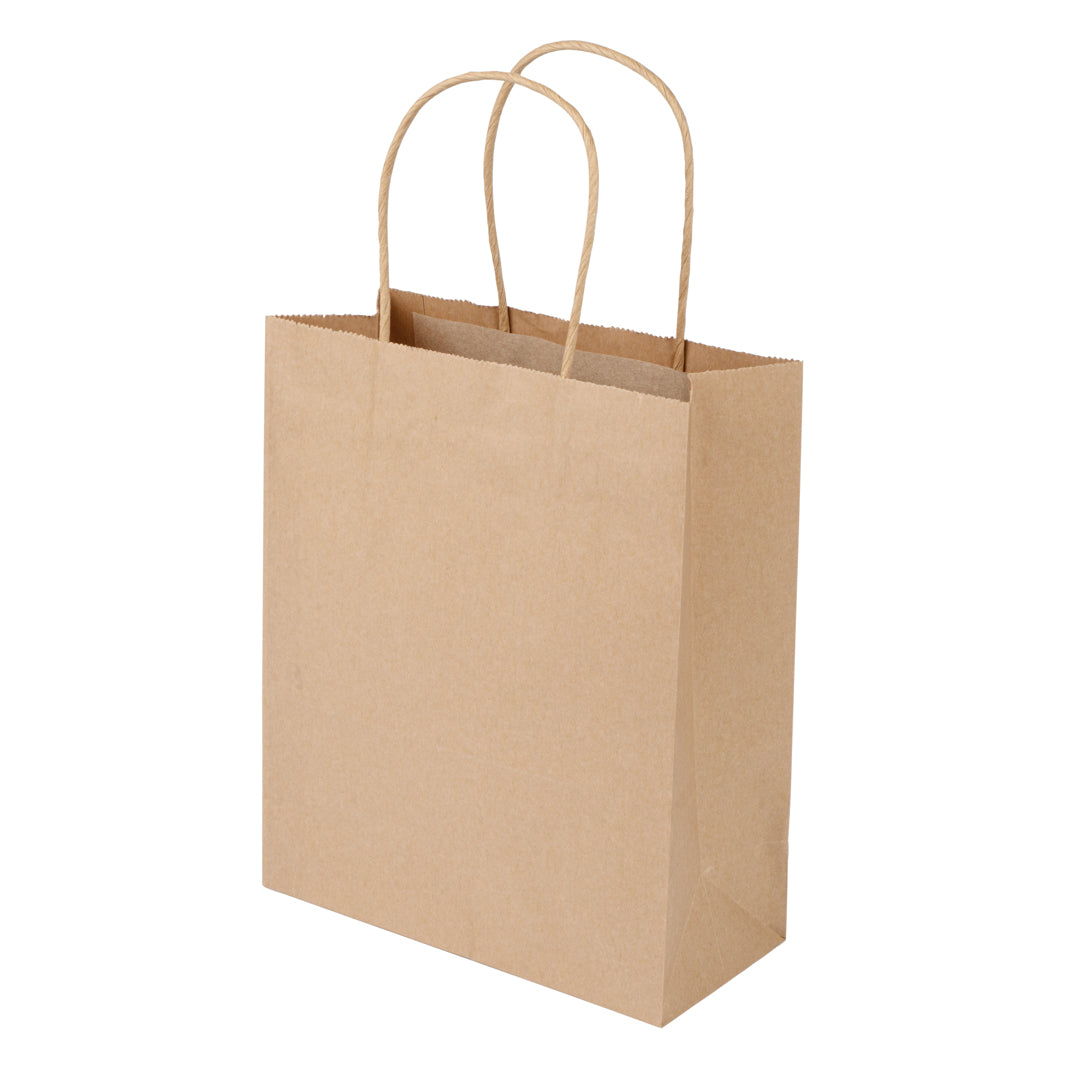 Saving Nature Kraft Paper Retail Bag - with Handles - 7" x 3 1/4" x 8 1/2" - 100 count box