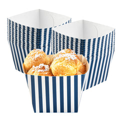 Bio Tek Square Blue and White Stripe Paper Snack Box - 4 1/4