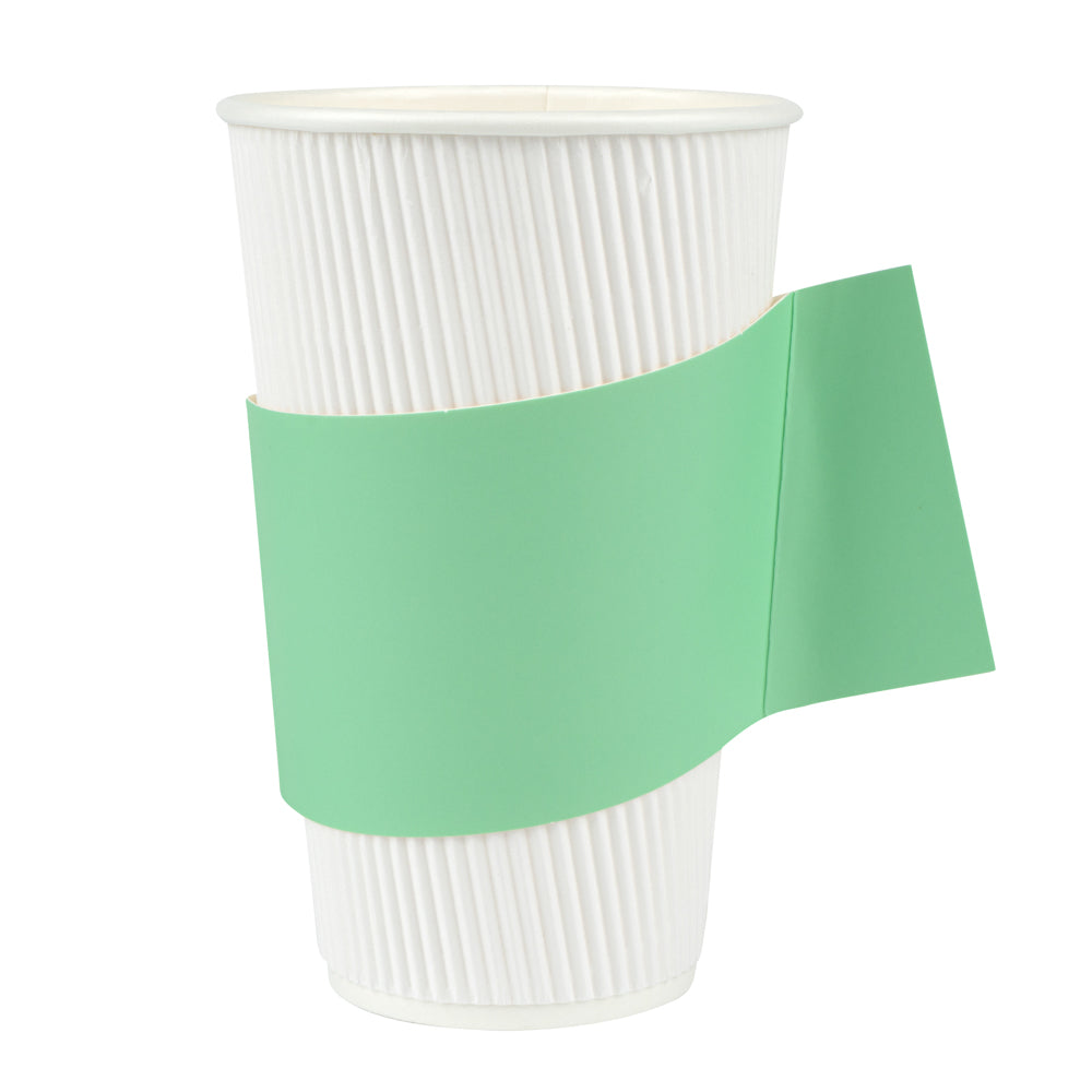 Restpresso Mint Green Paper Coffee Cup Sleeve - with Handle, Fits 12 / 16 / 20 oz Cups - 1000 count box