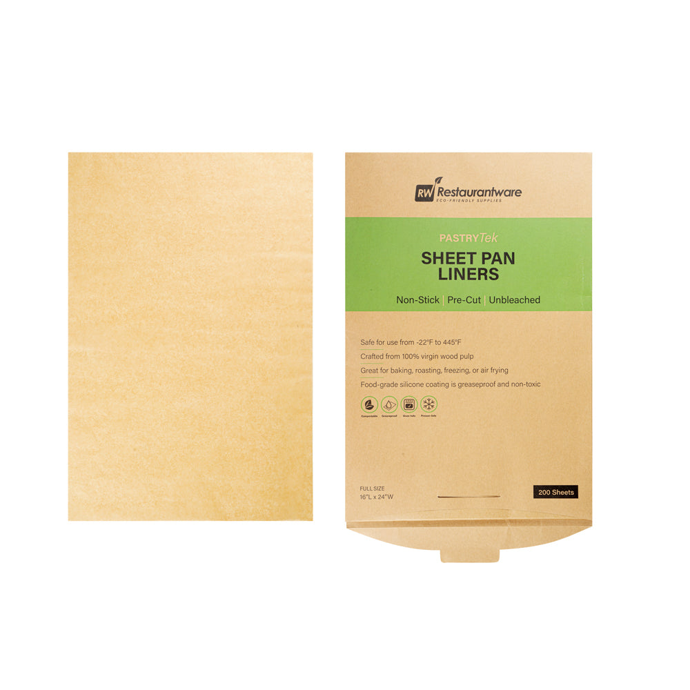 Pastry Tek Unbleached Parchment Paper Full Size Sheet Pan Liner - Silicone Coated, Compostable - 16" x 24" - 1000 count box