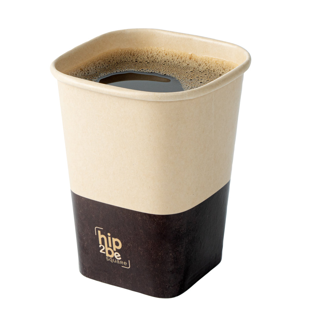 Hip 2 Be Square 12 oz Kraft and Brown Paper Hot / Cold Drinking Cup - Single Wall - 3 1/4" x 3 1/4" x 4 1/4" - 500 count box