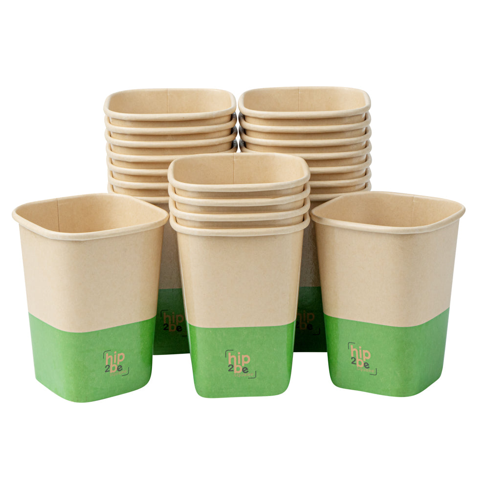 Hip 2 Be Square 12 oz Kraft and Green Paper Hot / Cold Drinking Cup - Single Wall - 3 1/4" x 3 1/4" x 4 1/4" - 500 count box