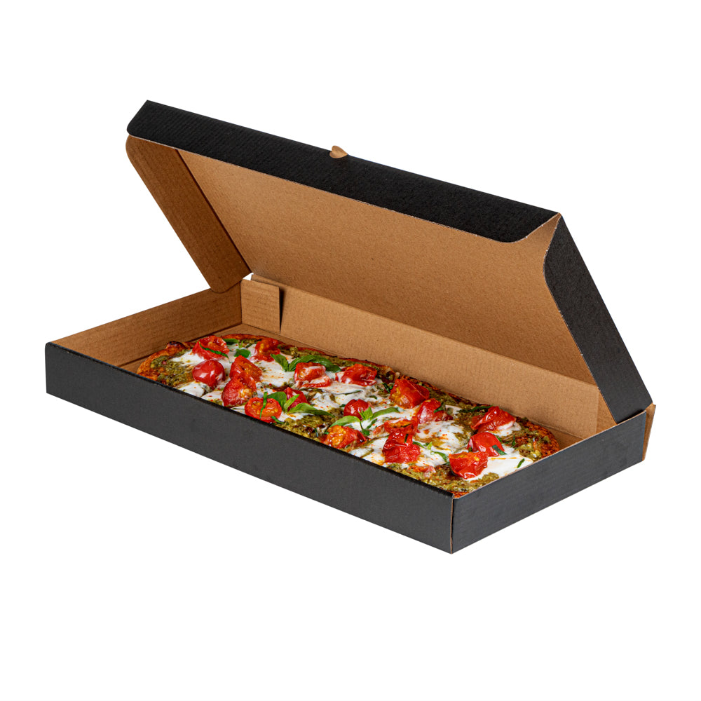 Eco Pie Kraft and Black Paper Corrugated Flatbread Box - 16" x 8" x 1 1/2" - 50 count box