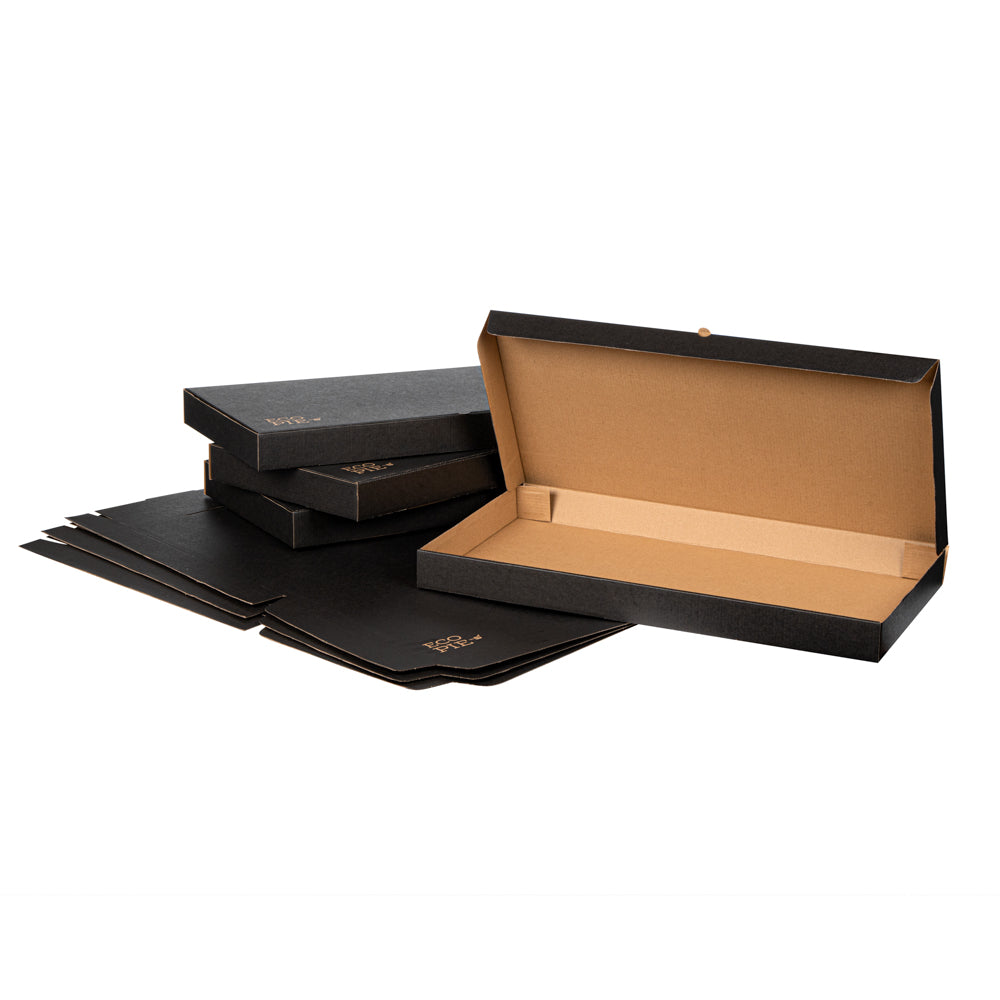 Eco Pie Kraft and Black Paper Corrugated Flatbread Box - 24" x 8" x 2" - 50 count box